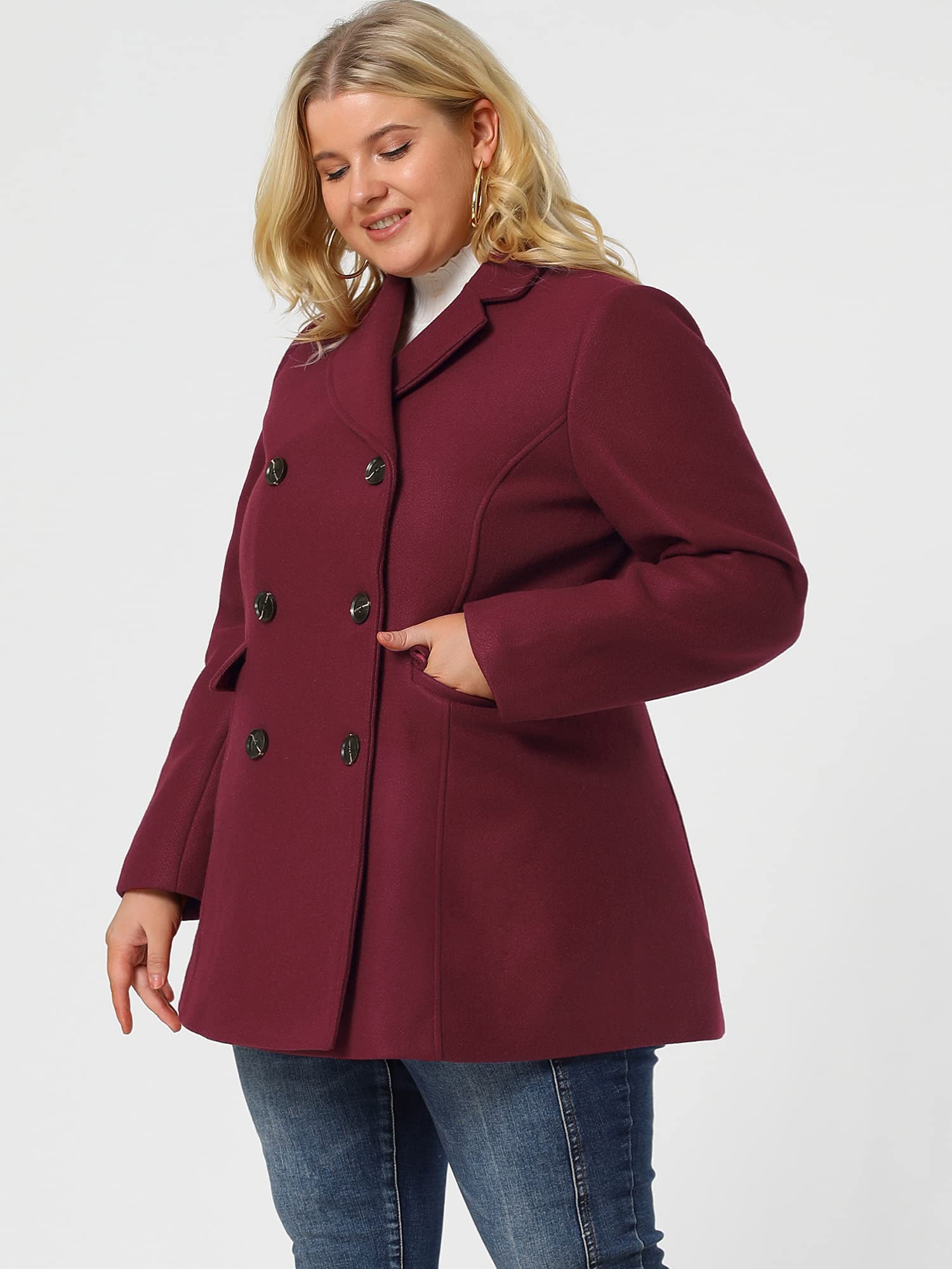 Agnes Orinda Women's Plus Size Notched Lapel Double Breasted Long Winter Coat - Elegant Formal & Office Wear for Business Women