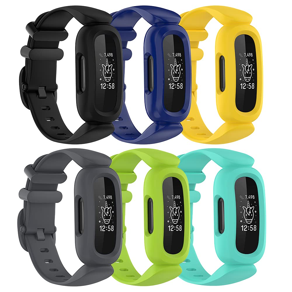Baaltec 6 Pack Replacement Bands for Fitbit Ace 3 - Kids Sports Wristbands for Boys & Girls | Durable Silicone Watch Straps for School, Play & Fitness Activities
