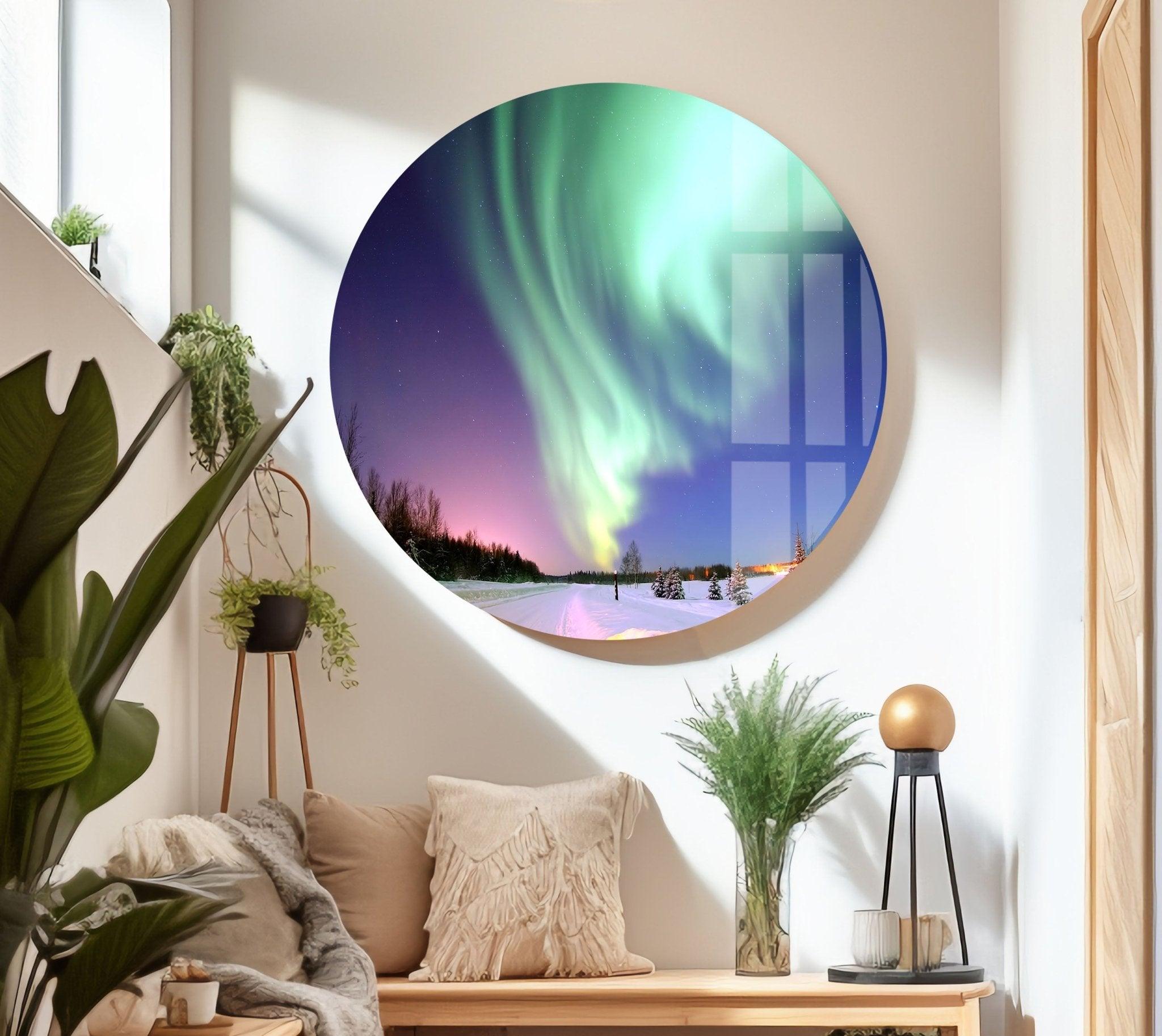 Aurora Borealis Turquoise Glass Wall Art - Handmade Northern Lights Decor for Living Room, Bedroom & Office - Stunning Blue Green Glass Mosaic for Home & Gifts