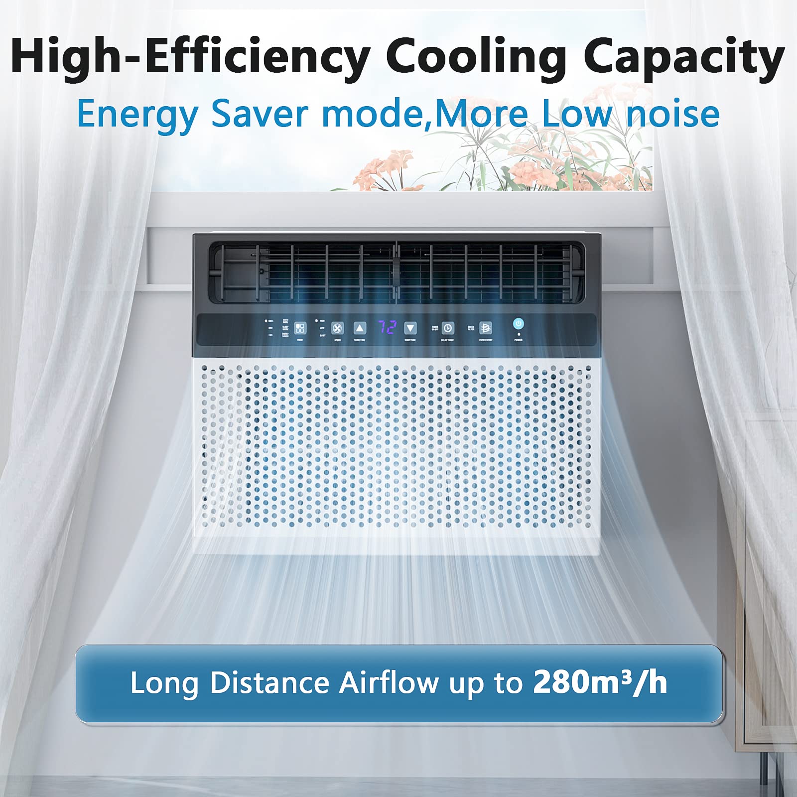12000 BTU Window Air Conditioner - Joy Pebble AC Unit Cools Rooms Up to 550 Sq.Ft with 3 Fan Speeds, Dehumidifier, 24H Timer & ECO Mode - Perfect for Bedrooms, Living Rooms and Home Offices