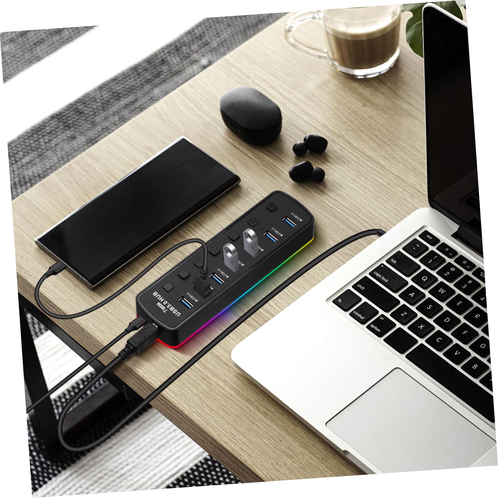 Gatuida 7-Port USB 3.0 Hub - High Speed Data Transfer USB Splitter Adapter for Laptop, PC, MacBook - Perfect for Home Office, Gaming & Charging Multiple Devices