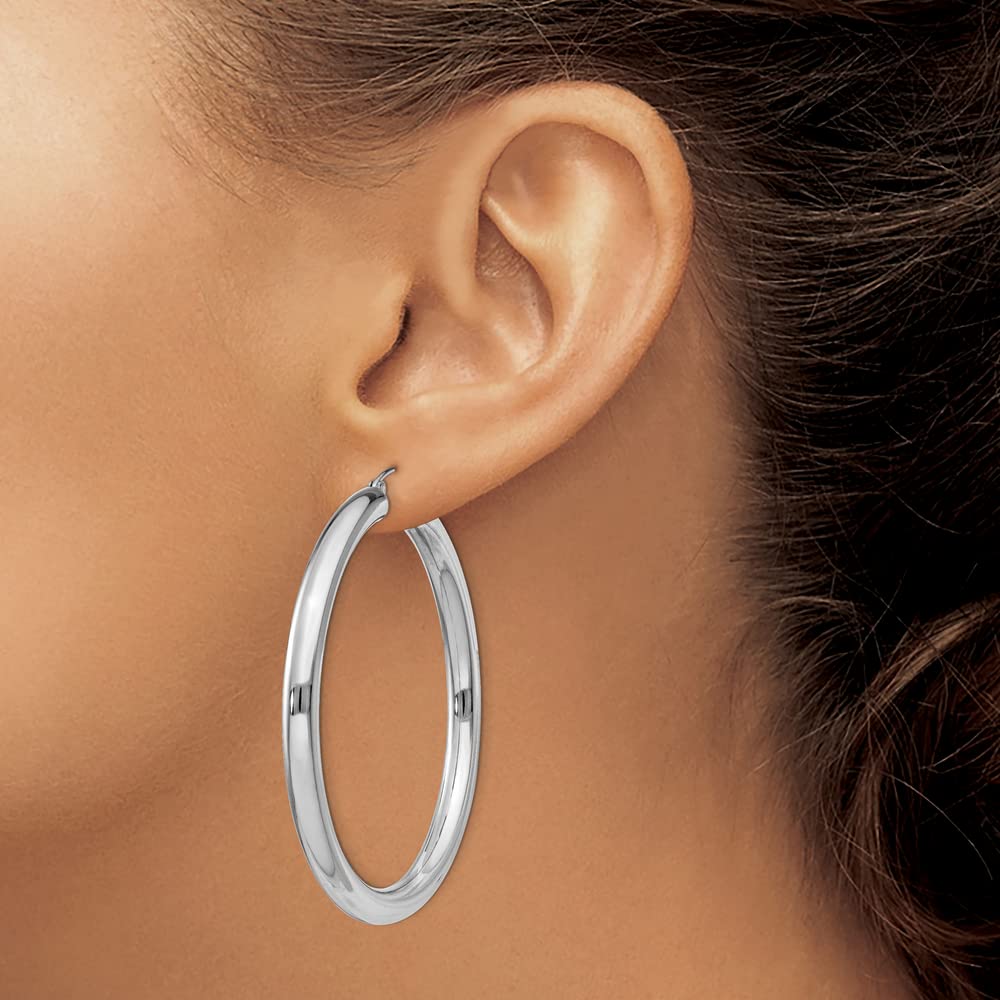925 Sterling Silver 4mm Round Hoop Earrings - 52mm x 50mm | Hypoallergenic Dainty Everyday Jewelry for Women | Perfect for Work, Date Night & Gifts