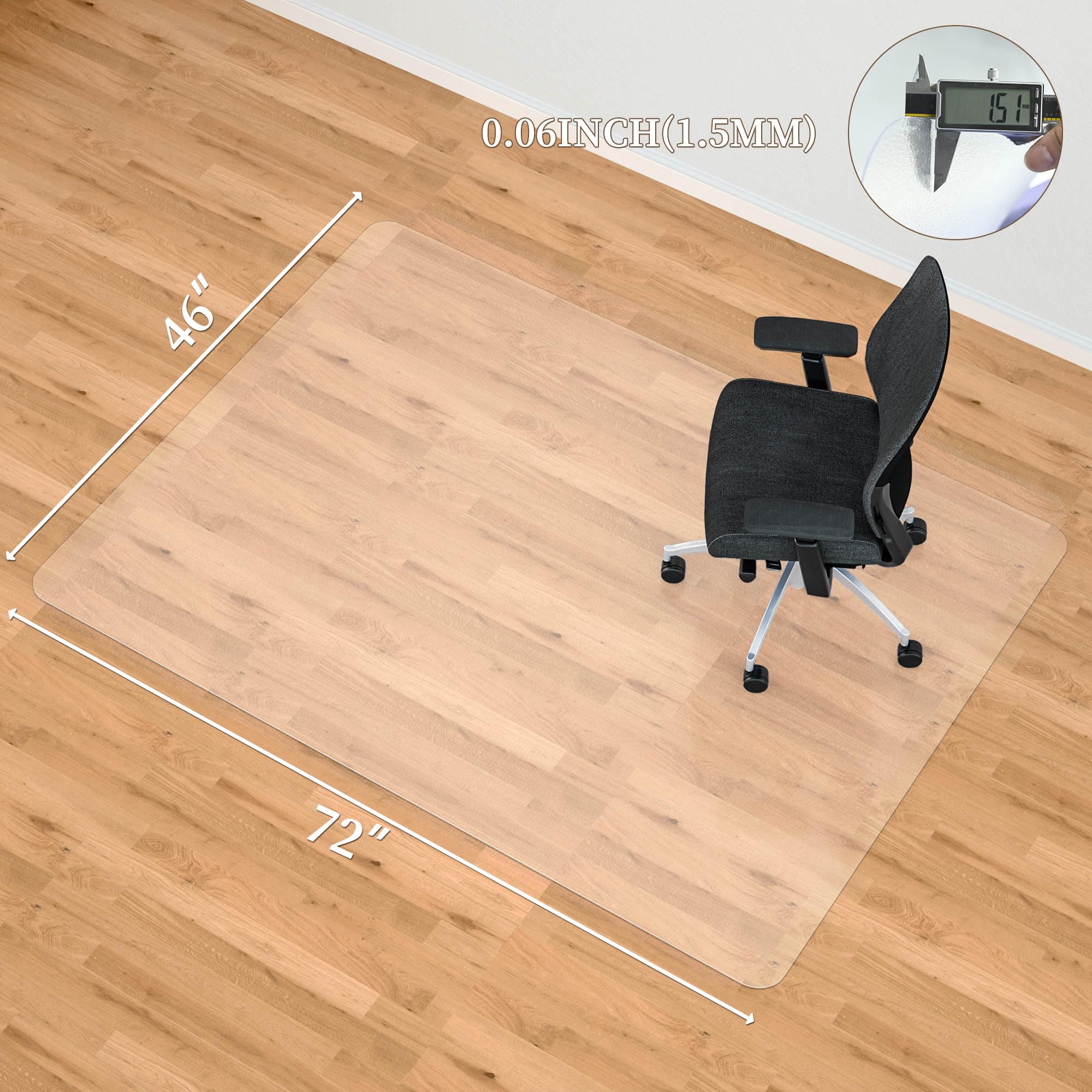 46” x 72” Clear Office Chair Mat for Hardwood Floors - Heavy Duty Floor Protector with Easy Rolling & Cleaning | Perfect for Home Office, Study Room & Workspace (Rectangle)