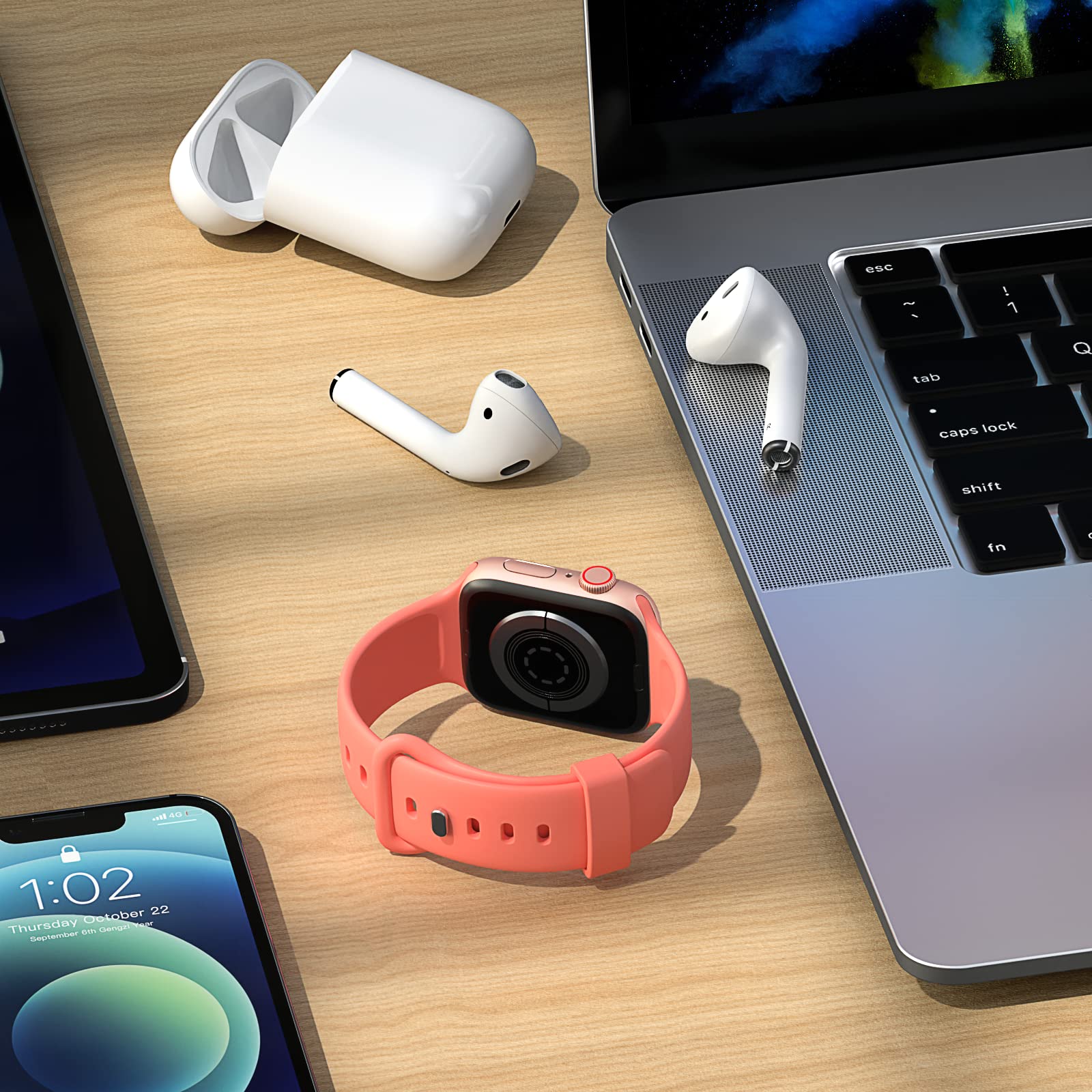 AOTUAO Soft Silicone Sport Band for Apple Watch 38mm 40mm 41mm - Compatible with Series 9/8/7/6/5/4/3/2/1/SE - Coral Orange Strap for Women & Men - Perfect for Running, Gym & Everyday Wear
