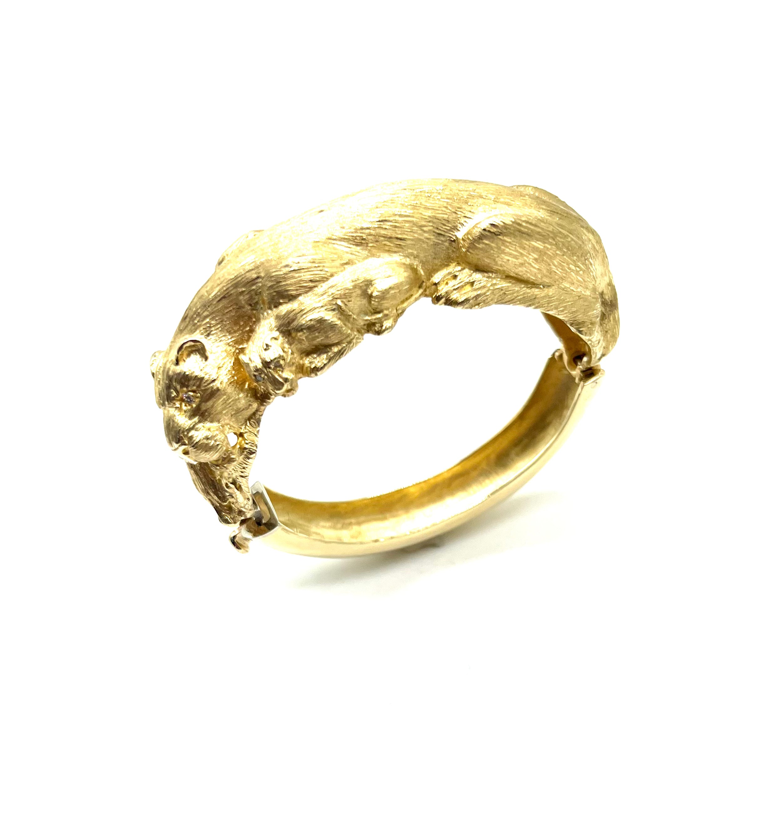 14K Yellow Gold Diamond Panther Mother and Baby Bangle Bracelet - Elegant Jewelry Gift for Women, Perfect for Mother's Day, Birthday & Special Occasions
