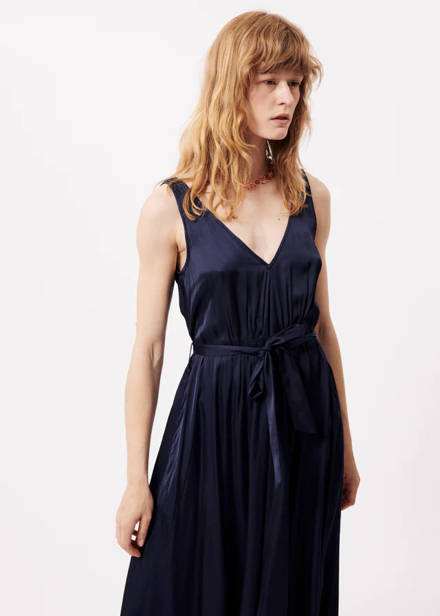 ACHOUAK Women's Sleeveless Midi Dress - Navy Blue Flowy Summer Dress for Beach, Party & Casual Wear