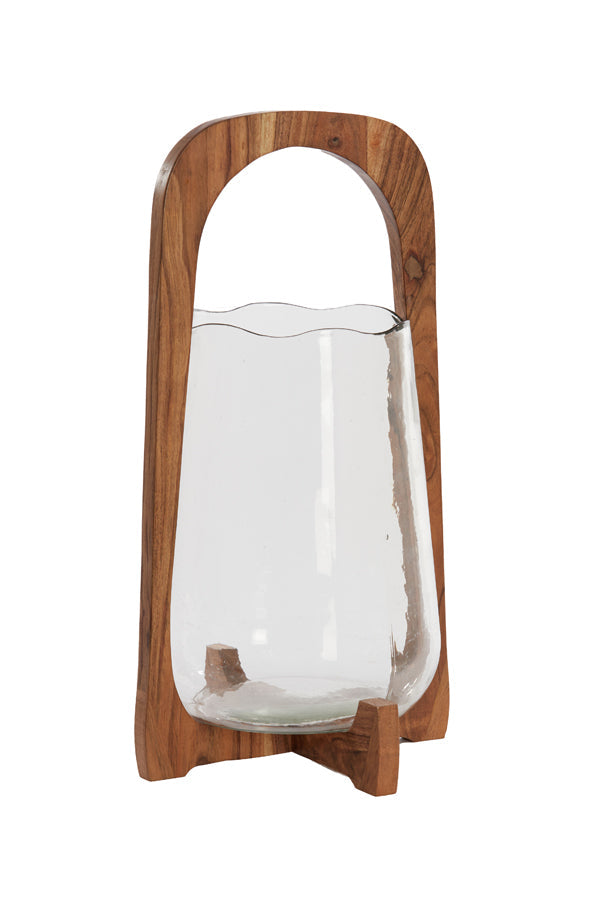 Anosy Small & Large Hurricane Candle Holder - Black, Natural Wood & Clear Glass Finish - Perfect for Home Decor, Wedding Centerpieces, and Romantic Ambiance
