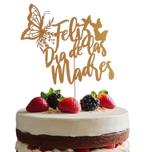 Feliz Día De La Madre Cake Topper Butterfly, Gold