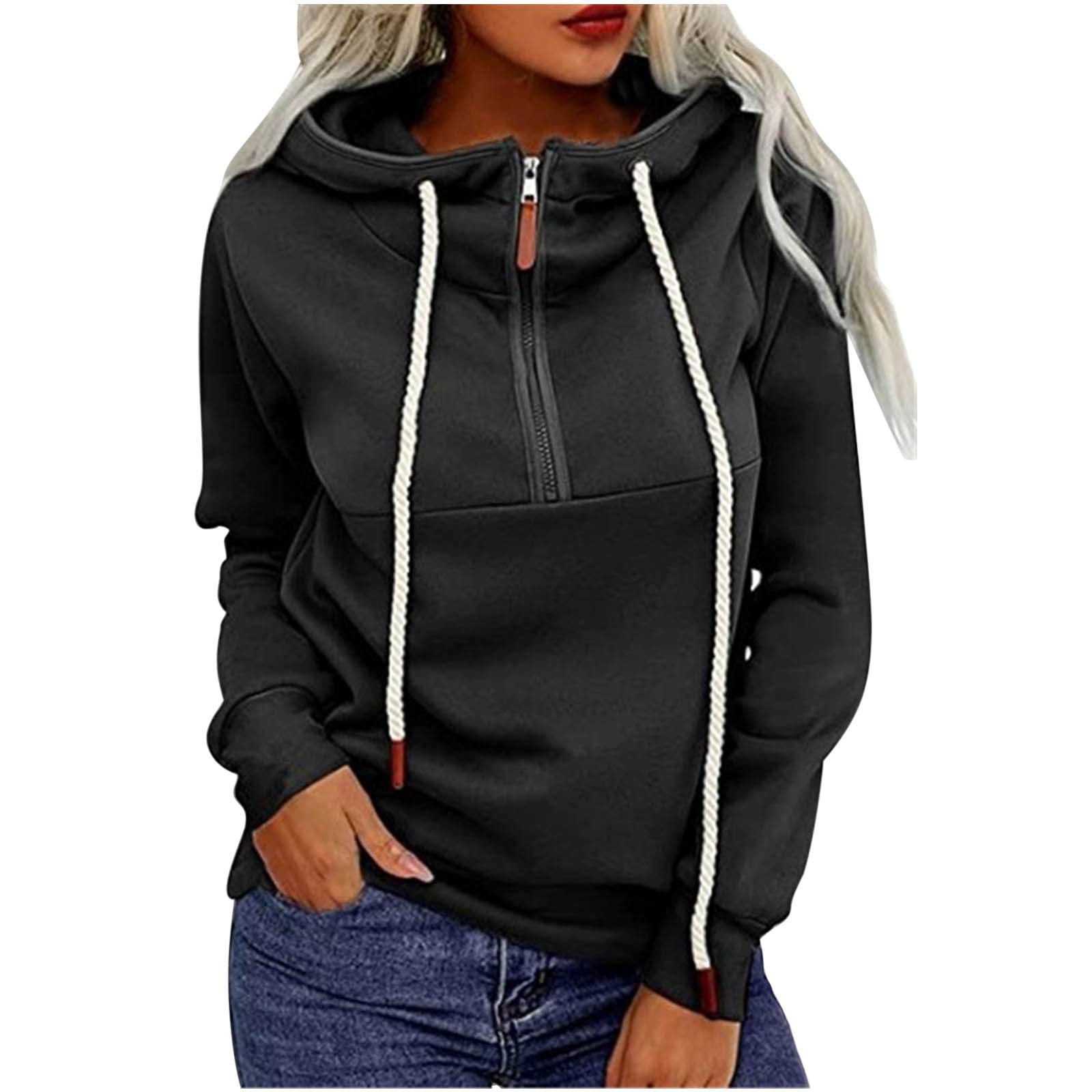 Women's Zip Up Hoodie - Fashion Solid Quarter Zip Pullover Top, Casual Long Sleeve Drawstring Crewneck Sweatshirt | Perfect for Workout, Running, Gym & Everyday Wear