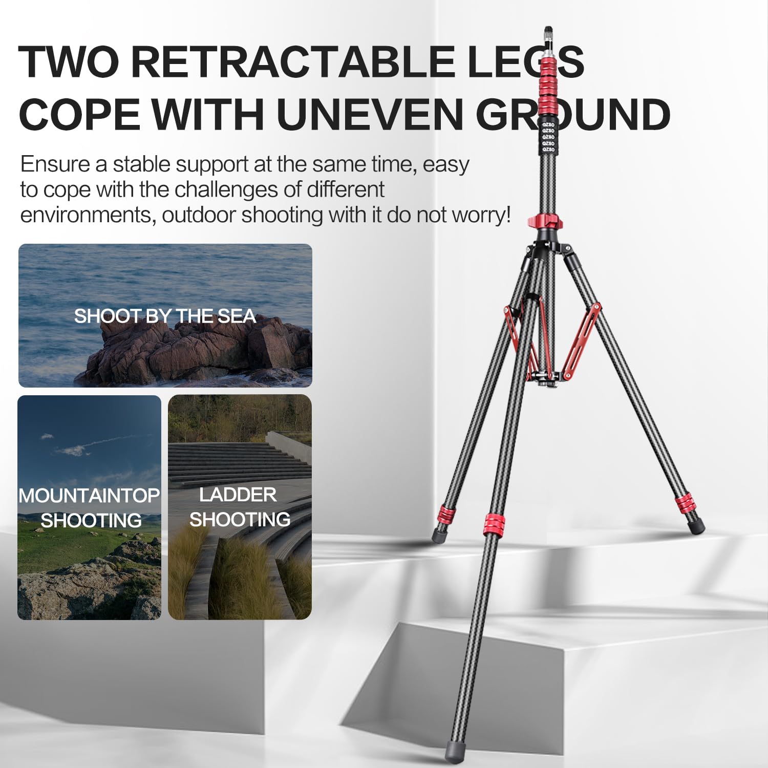 Carbon Fiber Light Stand - Adjustable 260cm/102in Photography Tripod for Studio, Speedlite Flash, Softbox & Strobe Lights | Heavy Duty Camera Stand with Carrying Bag | Perfect for Portrait, Product & Indoor Photography