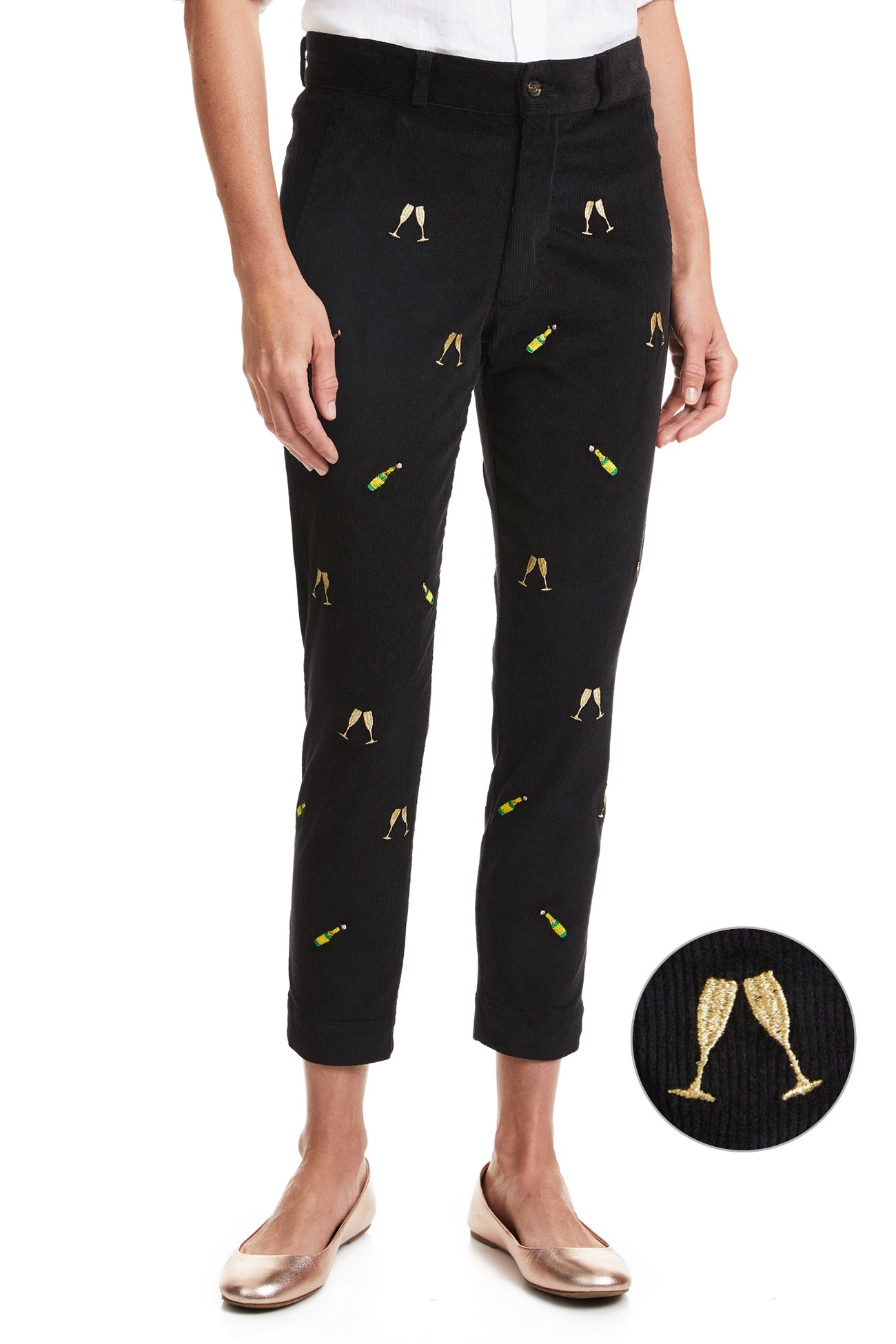 Beachcomber Corduroy Ankle Capri Pants for Women - Black with Champagne Toast - Comfortable & Stylish Casual Wear for Beach Outings & Summer Vacations