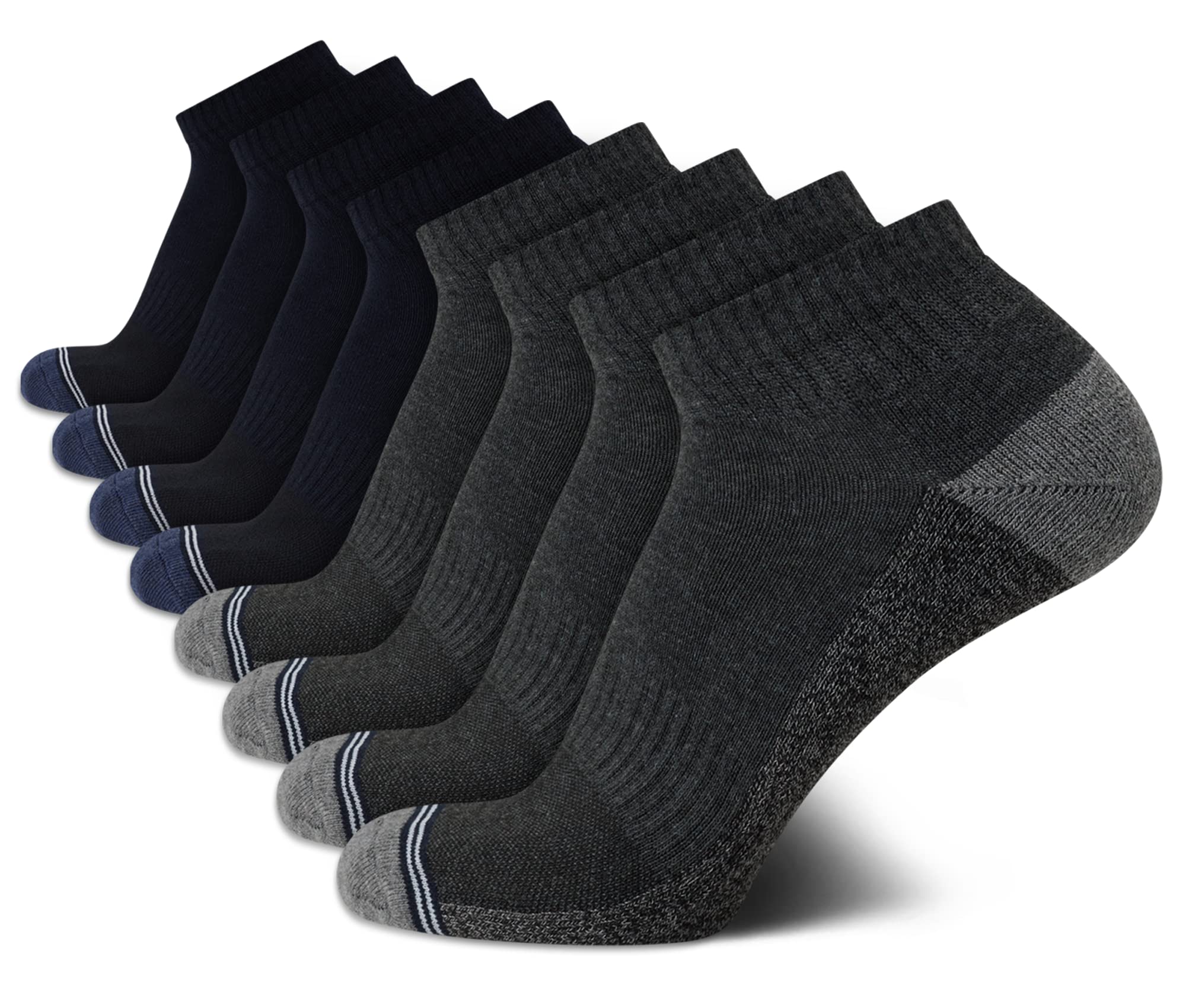 Nautica Men's Quarter Socks - 8 Pack Comfort Cushioned Athletic Ankle Socks for Running, Gym & Casual Wear - Breathable Moisture-Wicking Sports Socks for Men