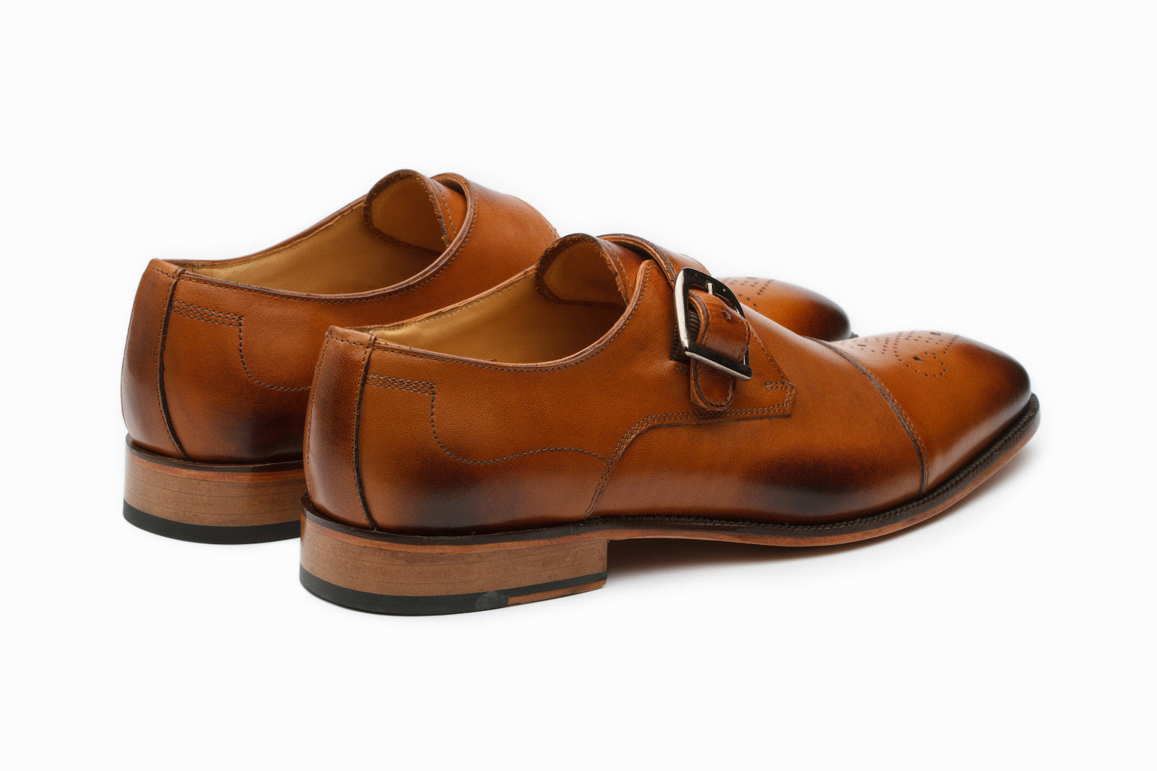 Men's Genuine Leather Single Monk Strap Dress Shoes in Tan - Perfect for Business, Formal Events & Weddings