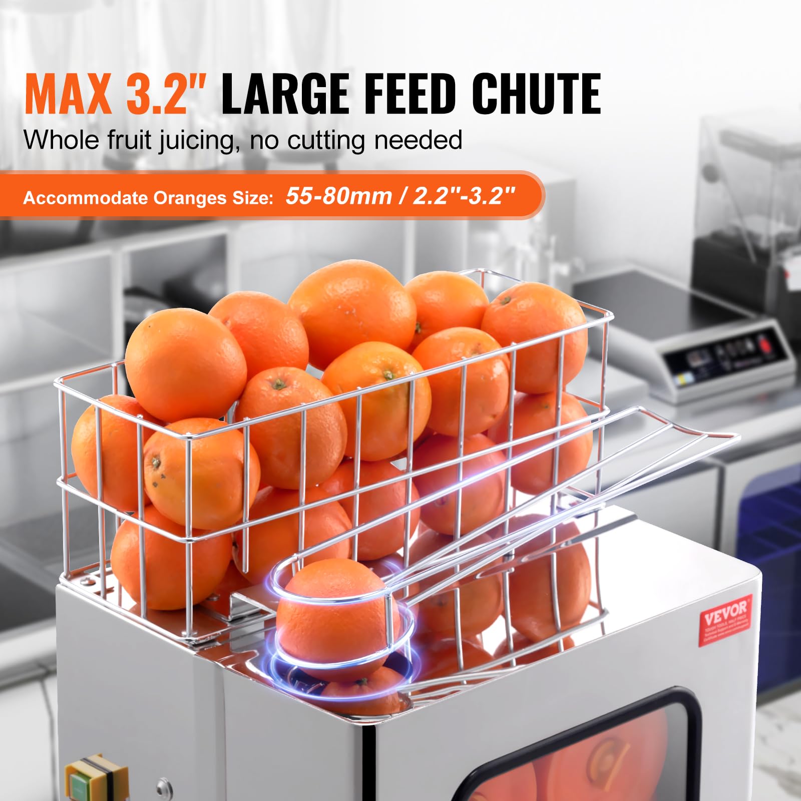 VEVOR Commercial Orange Juicer Machine - 120W Automatic Juice Extractor, Stainless Steel Orange Squeezer (20 Oranges/Min) with Pull-Out Filter Box & 2 Peel Buckets - Perfect for Restaurants, Juice Bars & Catering Services