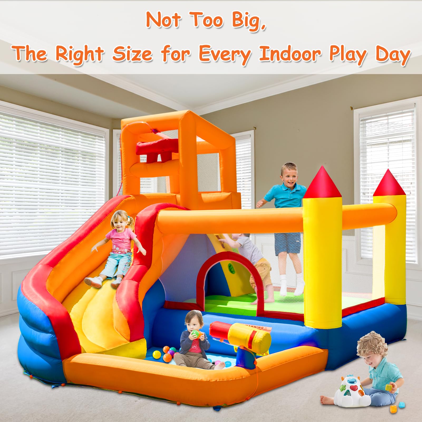 Huakastro Inflatable Bounce House with Water Slide - Kids Outdoor Water Park with Ball Pit & Splash Pool, Summer Backyard Party Toy for Birthday & Family Gatherings (Includes Air Blower) - Perfect for Pool Parties, Backyard Fun & Indoor Play Centers