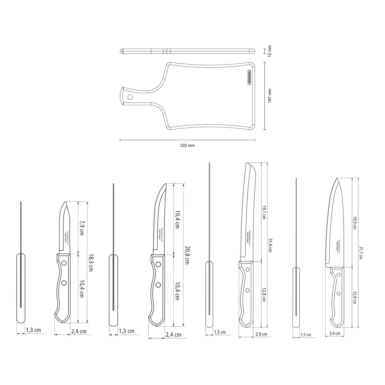 Tramontina 5-Piece Kitchen Knives Set with Block - 22399/018 - High-Quality Stainless Steel Knives for Chopping, Slicing & Dicing - Perfect for Home Chefs & Cooking Enthusiasts