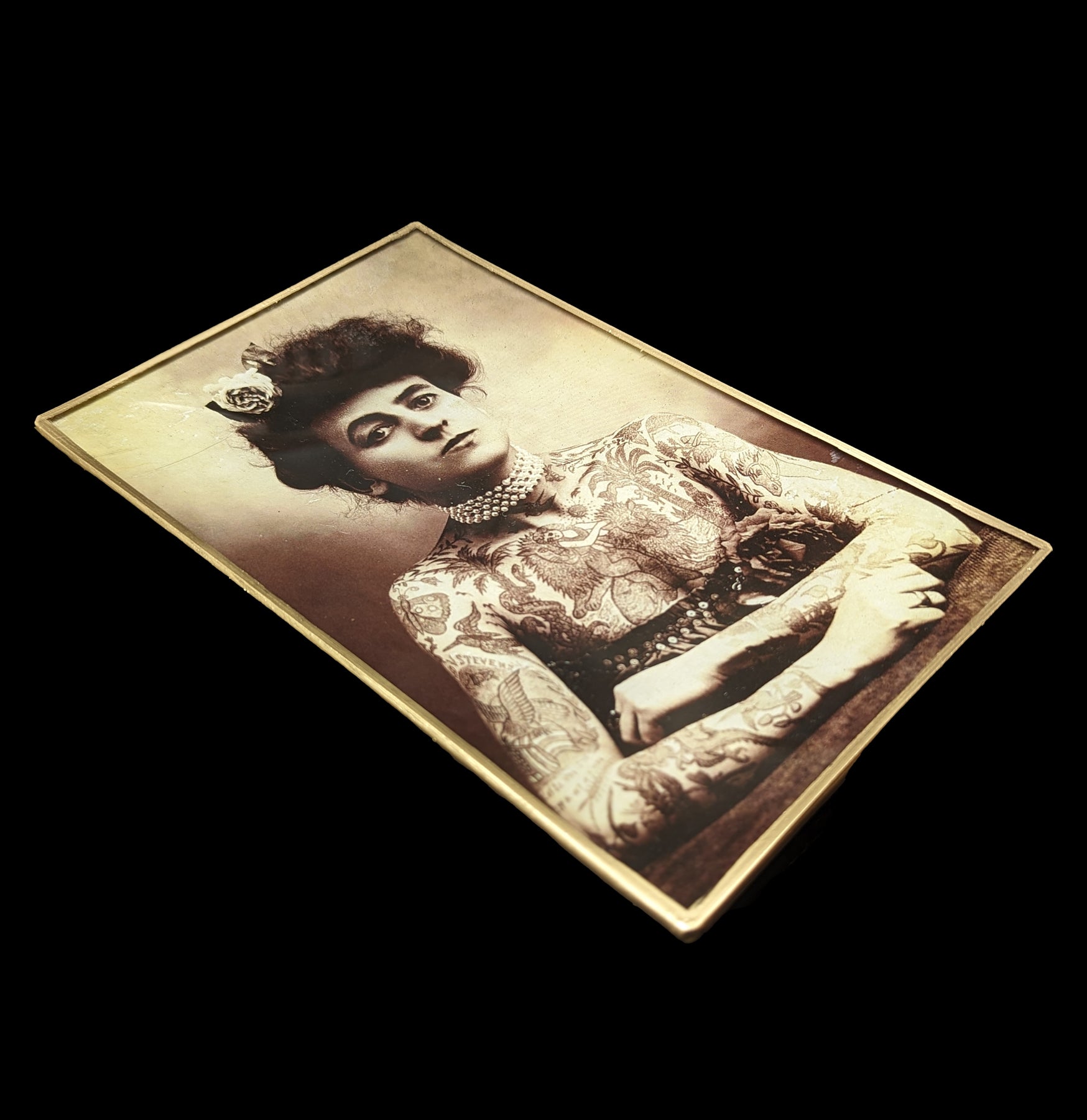 Vintage Decoupage Glass Tray with Tattooed Lady Design - Perfect for Home Decor, Serving Drinks & Displaying Collectibles