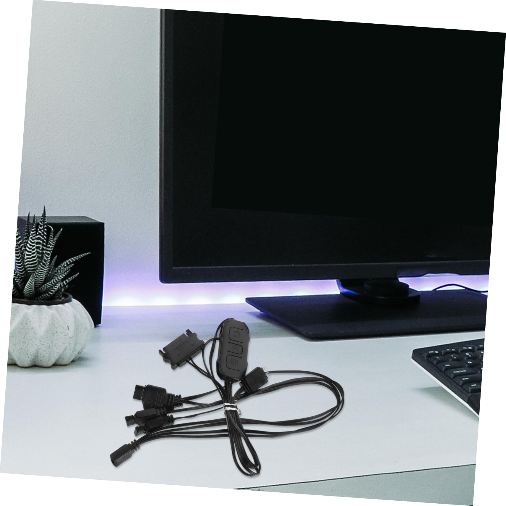 Jojofuny RGB LED Light Controller for PC - 4 Port Desktop Computer Lighting Hub with Adapter | Perfect for Gaming PC Setup, Case Modding & Custom PC Builds