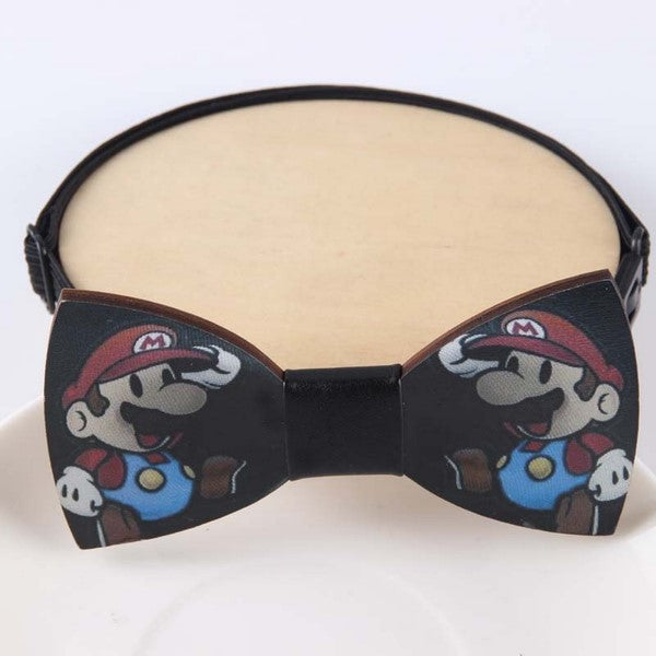 Wooden Bow Tie Mario - Handcrafted Wooden Bow Tie for Cosplay & Costume Parties - Perfect for Mario Themed Events, Halloween & Cosplay Enthusiasts