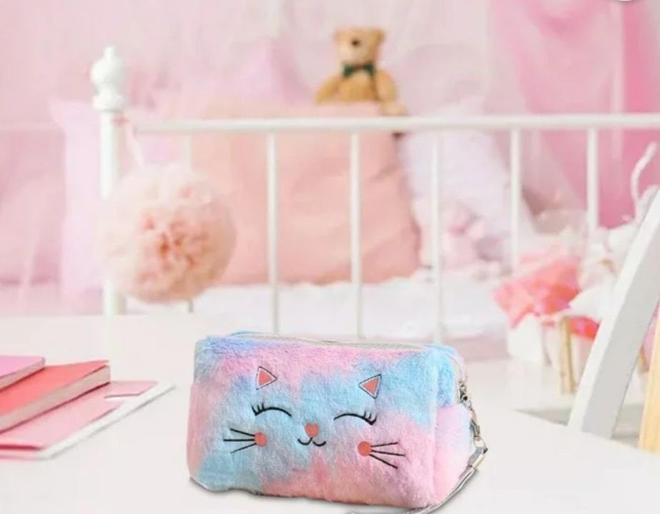 YRHP INDIA Small Fur Cosmetic Bag - Elegant Makeup Organizer with Zipper, Travel Toiletry Pouch for Women | Perfect Gift for Lipstick, Jewelry & Accessories Storage | Great for Travel, Home & Daily Use