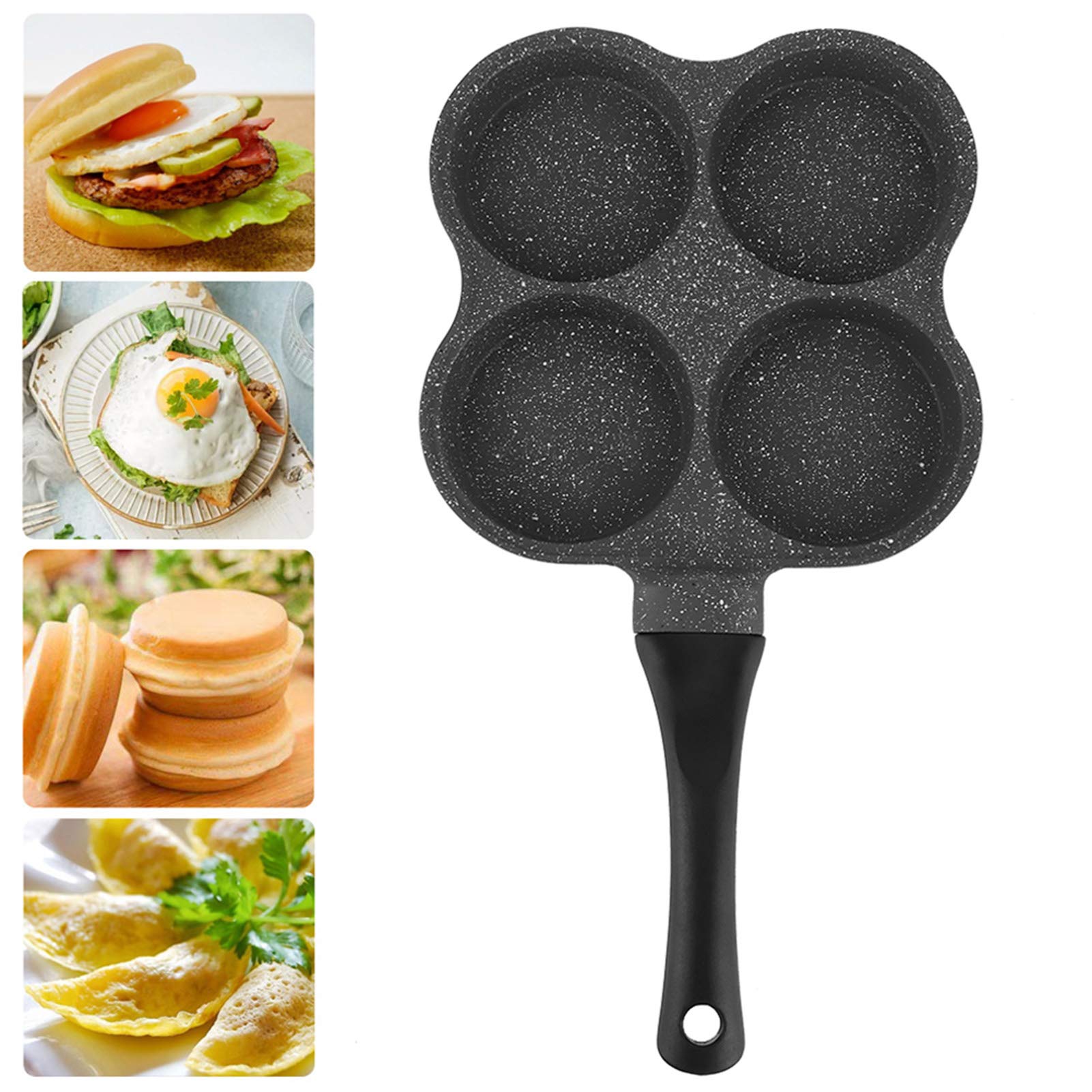 Non-Stick Ceramic 4-Hole Egg Frying Pan - Removable Handle Pancake & Omelet Maker for Electric Stove - Perfect for Breakfast, Burgers, and Quick Meals