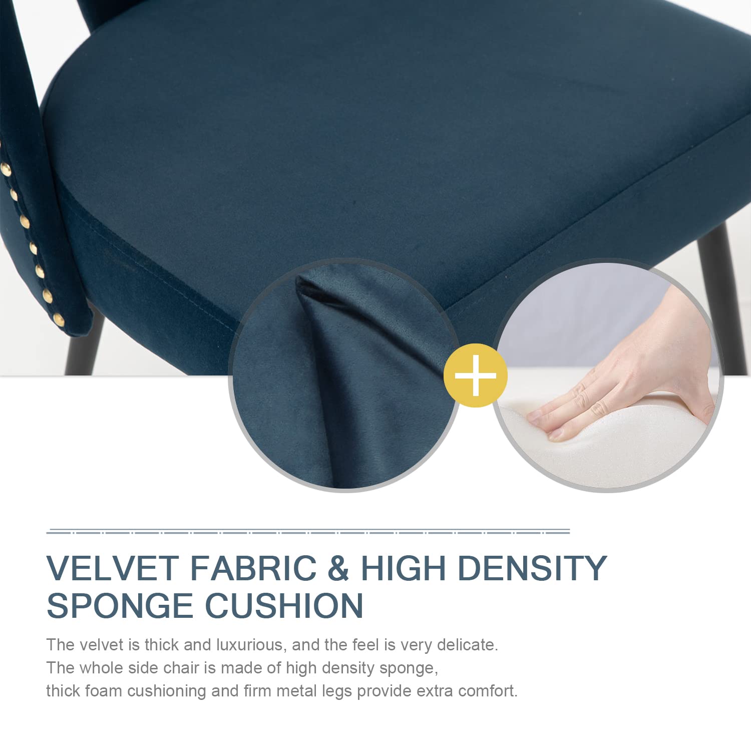 Nrizc Set of 4 Velvet Modern Dining Chairs - Upholstered Side Chairs with Sturdy Metal Legs & Elegant Nailhead Trim - Perfect for Kitchen, Dining Room or Bedroom Decor (Blue) - Ideal for Family Dinners, Entertaining Guests & Home Office Seating