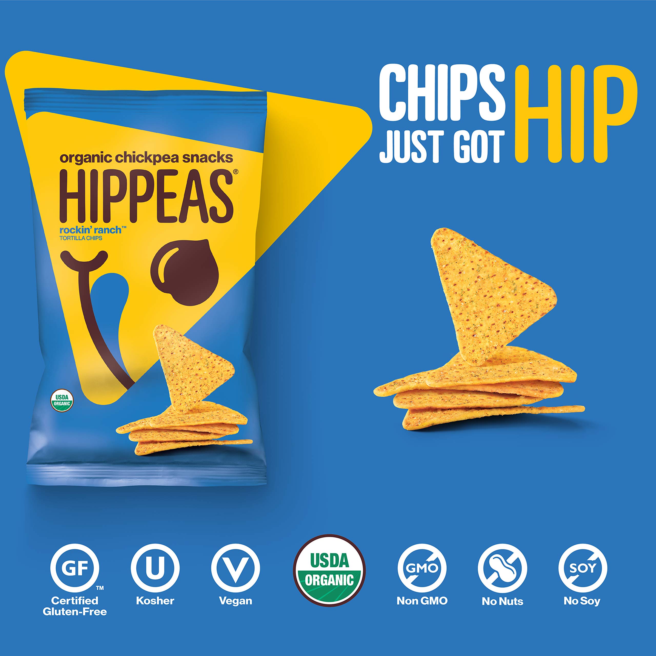 HIPPEAS Organic Chickpea Snacks Rockin’ Ranch Tortilla Chips - Vegan, Gluten-Free, High Protein Crunchy Snack (5 oz) | Healthy Alternative to Potato Chips for Parties, School Lunches & On-the-Go Snacking