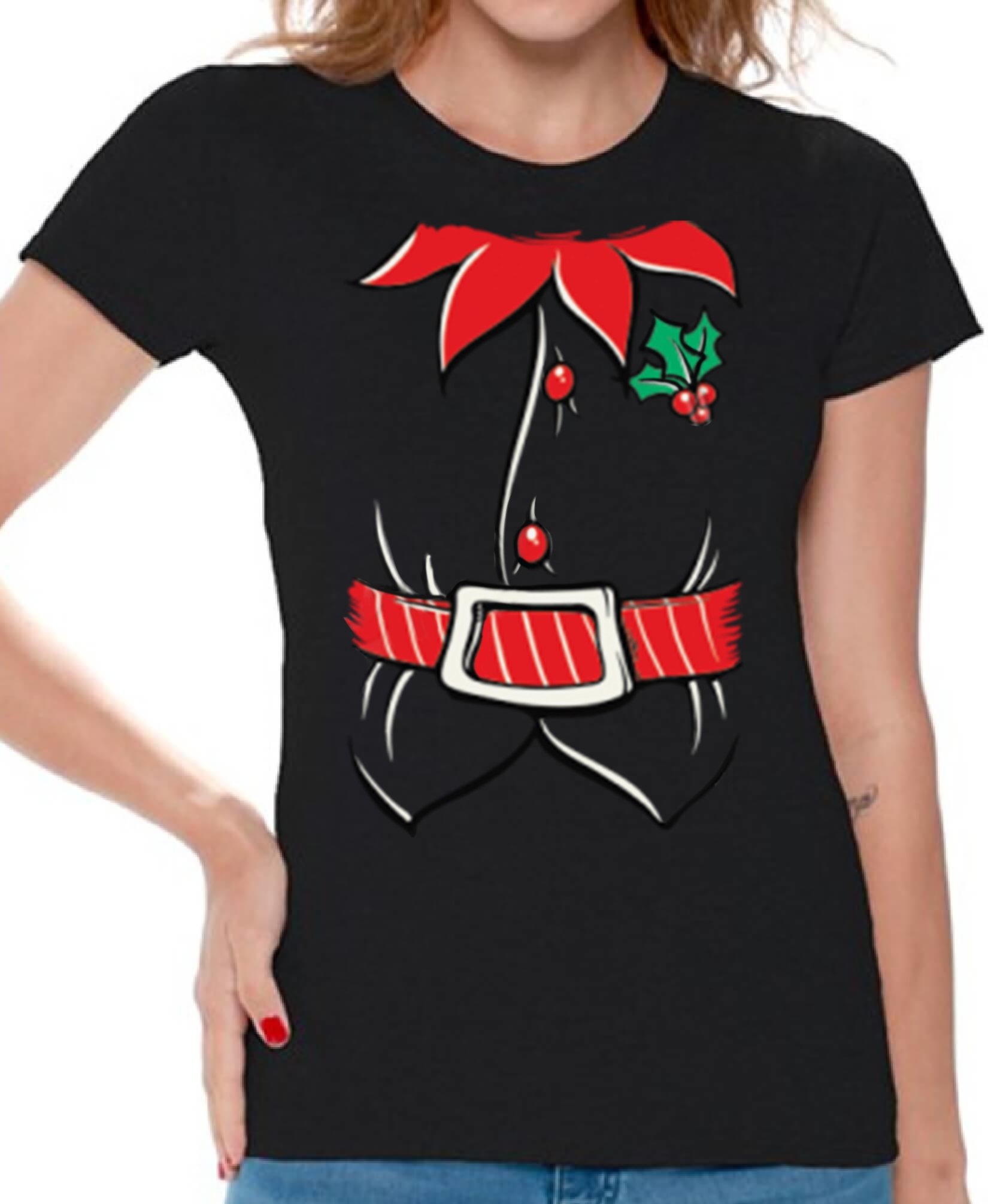 Funny Ugly Christmas Elf T-Shirt for Women - Grandma & Mom Matching Holiday Shirts - Festive Christmas Party Outfit & Family Photo Apparel
