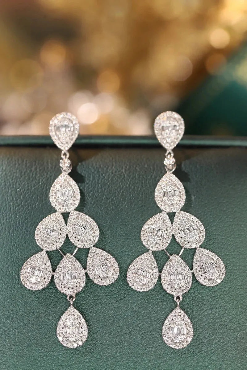 18K White Gold Diamond Drop Earrings for Women - 1.8 Carat Real Natural Diamonds, Luxury Shiny Design - Perfect for Senior Banquets, Weddings & Special Occasions