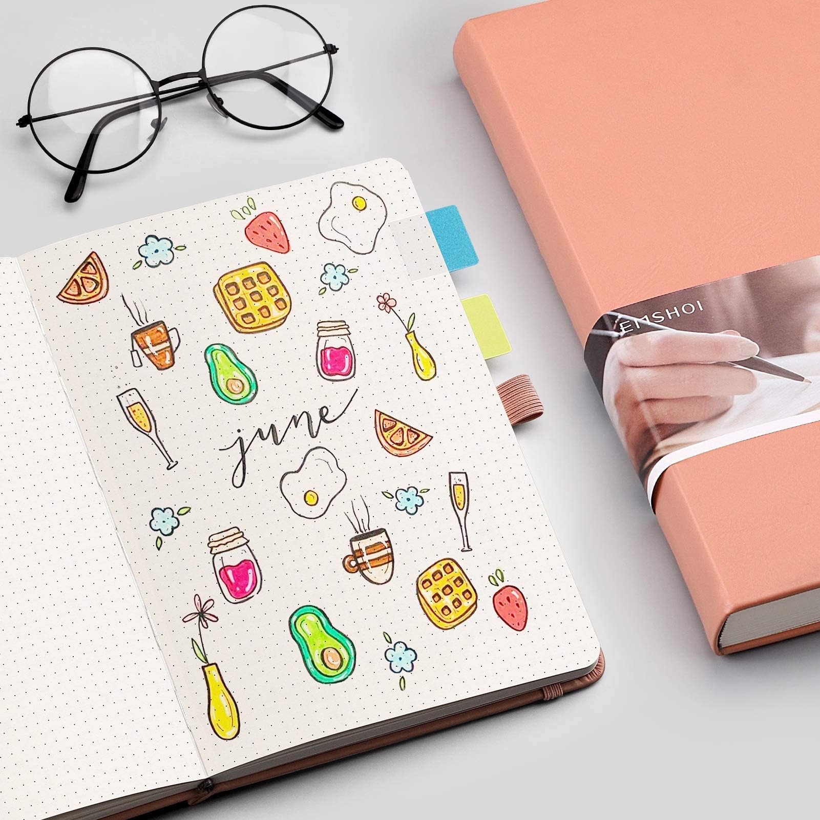 EMSHOI A5 Dotted Notebook - 256 Pages Bullet Journal with Dot Grid, Hardcover Leather Cover, 120gsm Thick Paper, 16 Perforated Sheets & Inner Pocket (5.75
