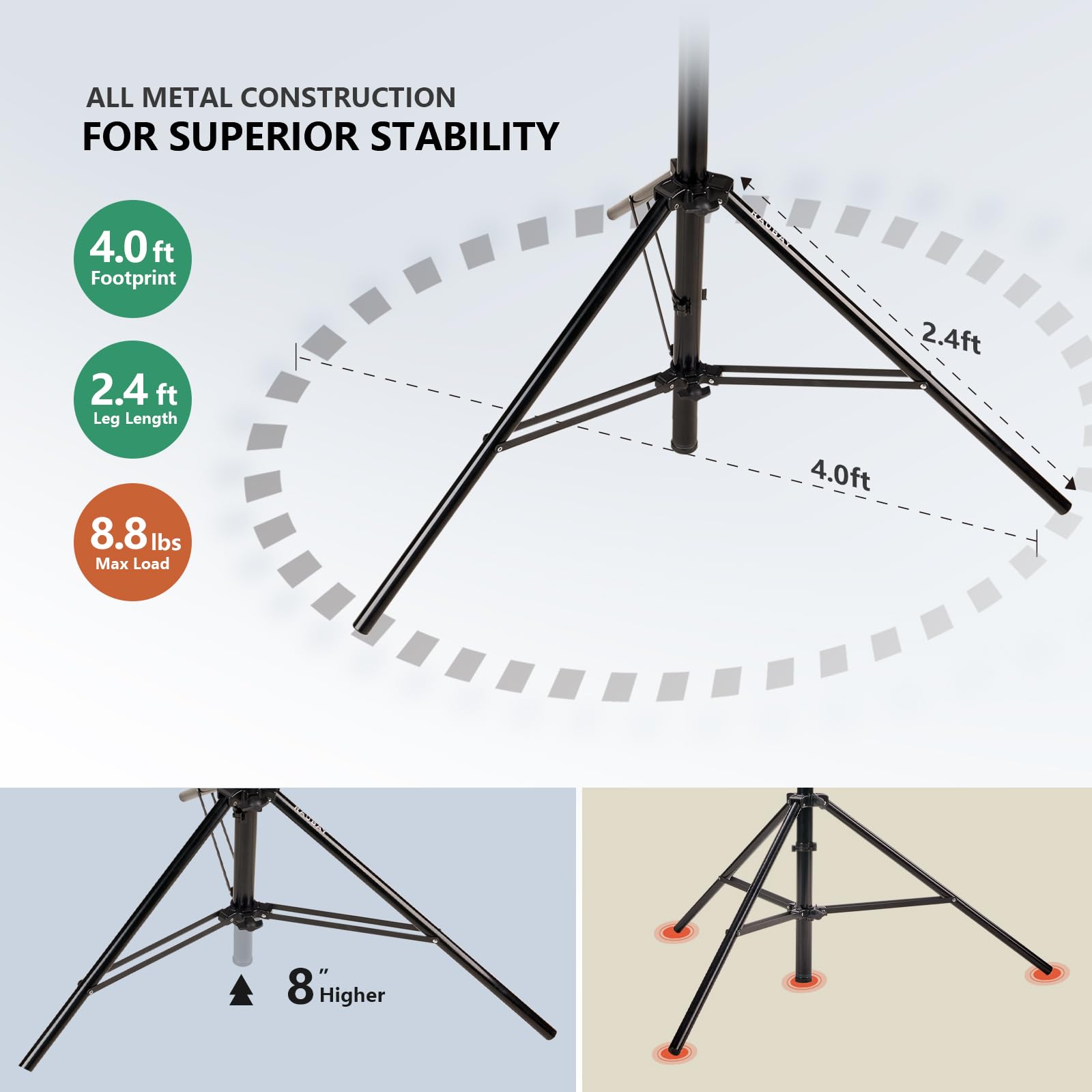 RAUBAY 16' Heavy Duty Professional Sky High Tripod - Extreme Tall Aluminum Alloy Video Camera Stand with Air-Cushioned Telescoping Legs & 1/4