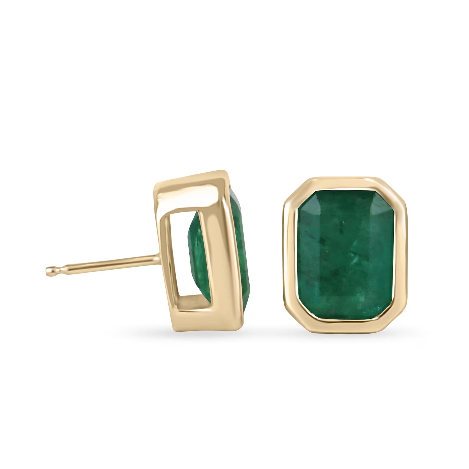 6.0tcw Natural Emerald Stud Earrings in 18K Gold Bezel Setting - Elegant Jewelry for Women, Perfect for Weddings, Parties & Daily Wear
