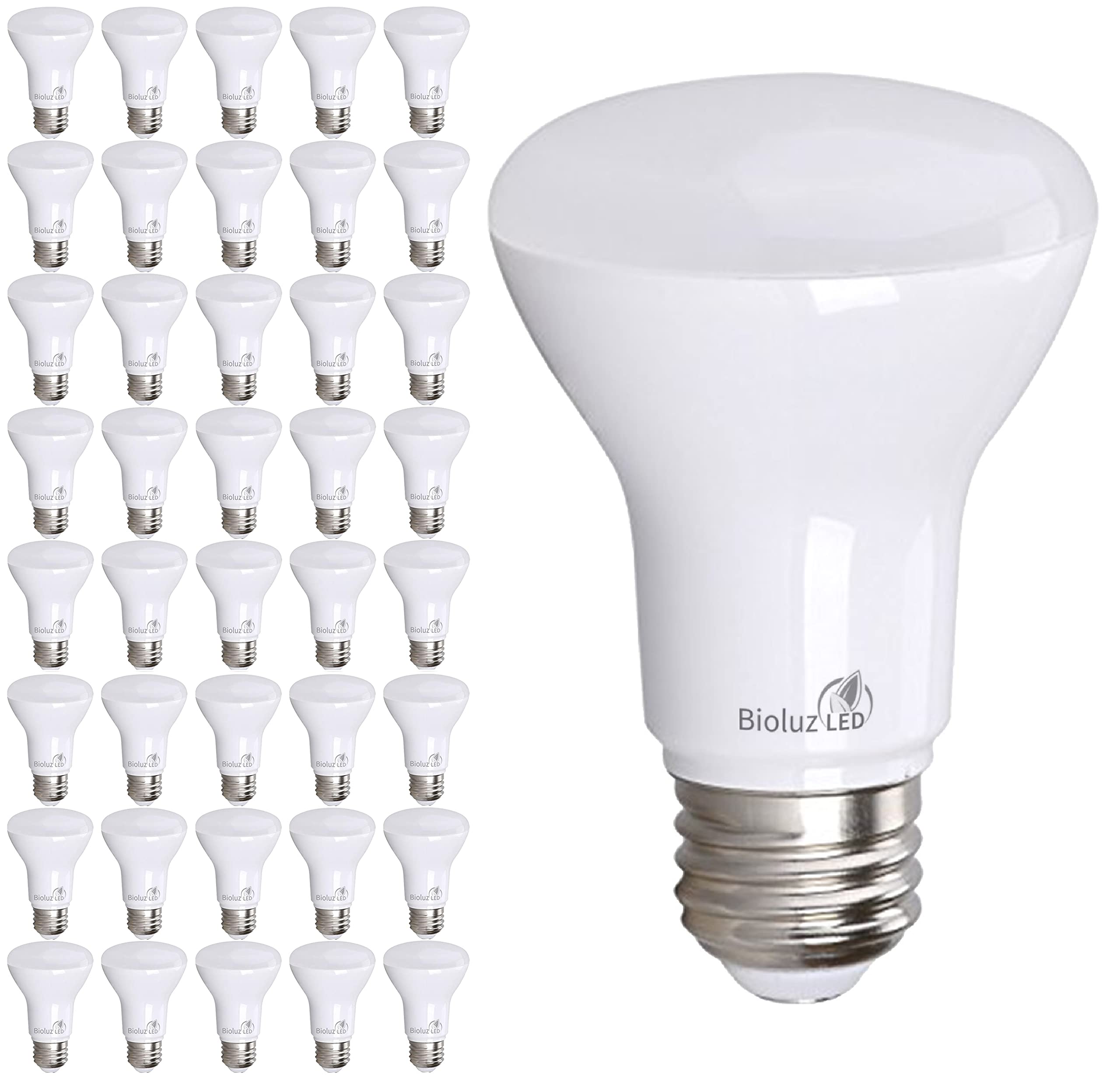 Bioluz LED Light Bulb BR20 6W (40 Pack) - 2700K Warm White, 540 Lumen, 90 CRI, Energy Efficient 50W Replacement - UL Listed & CEC Title 20 Compliant - Perfect for Bedroom, Living Room, and Outdoor Lighting