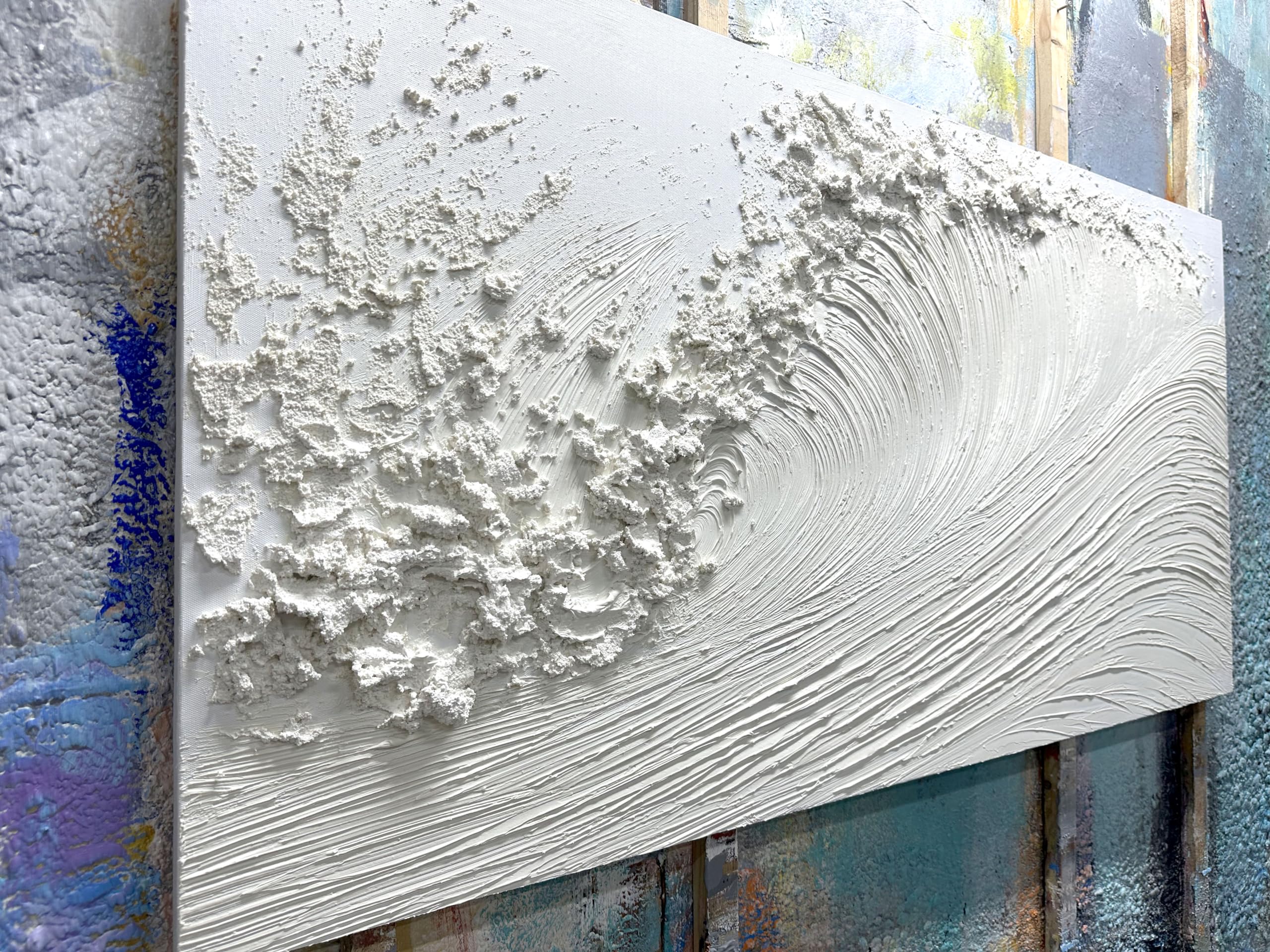 Yika Art Hand-Painted Abstract Ocean Wave Oil Painting on Canvas - Modern Thick Texture Wall Decor 24x48 inches - Perfect for Living Room, Bedroom & Office Decor