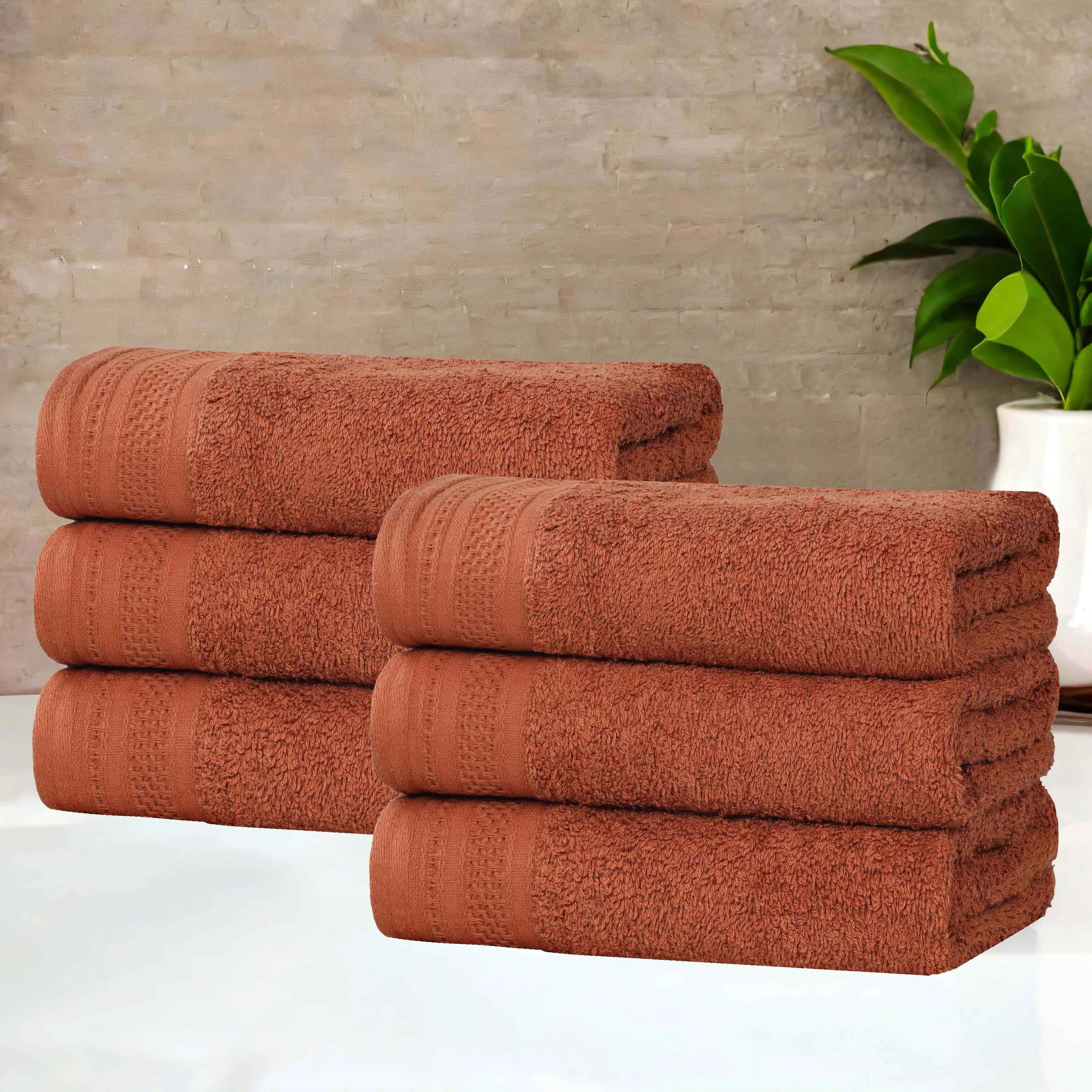Premium Honeycomb Textured Waffle Border Cotton Hand Towels - Set of 6, Soft & Absorbent Bathroom & Kitchen Towels for Home, Spa, and Hotel Use