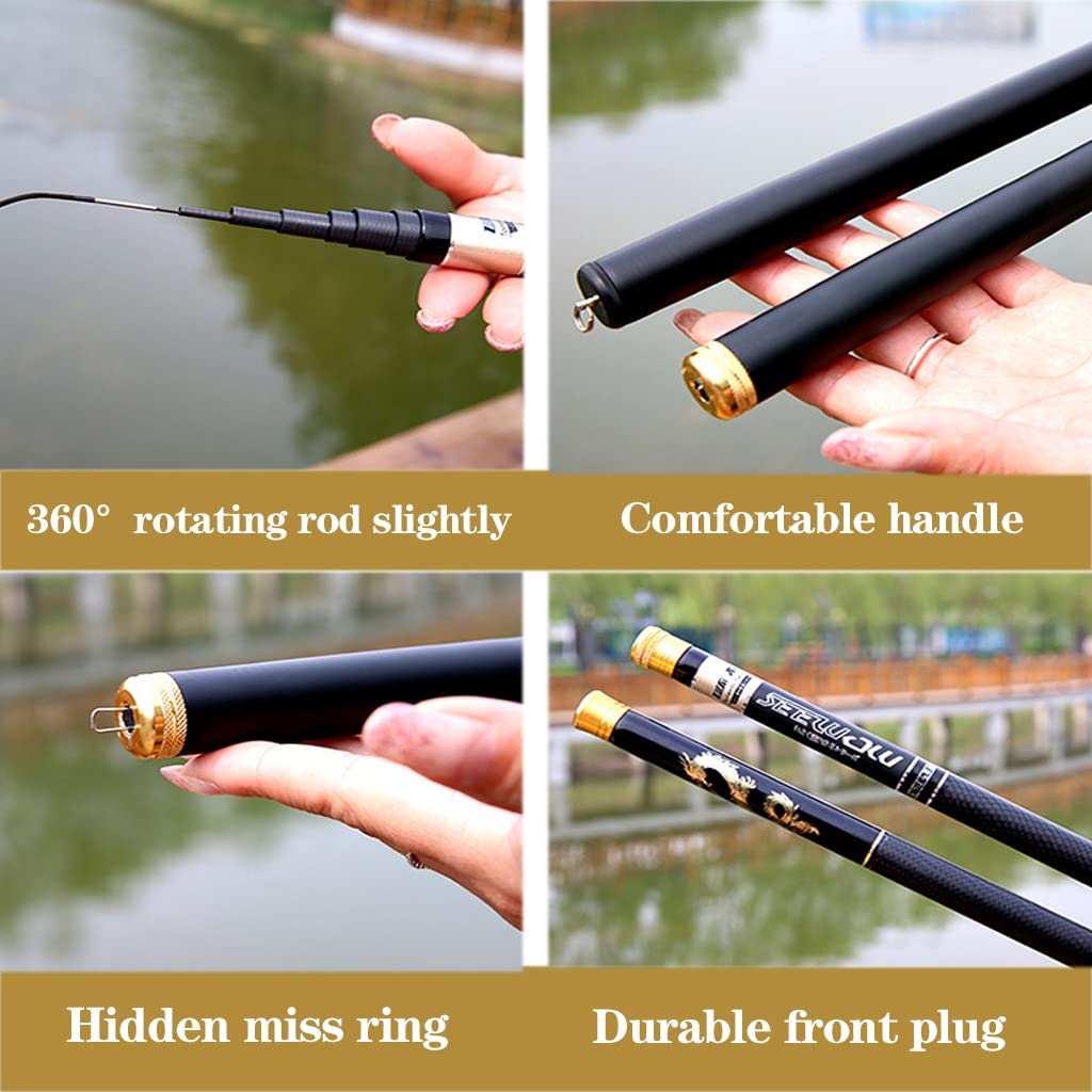 Carbon Fiber Telescopic Spincast Fishing Rod - Strong & Sensitive 7.2m Portable Baitcasting Pole for Bass, Trout, Seawater & Freshwater Fishing | Travel-Friendly Design for Camping, Boating & Shore Fishing (Black)