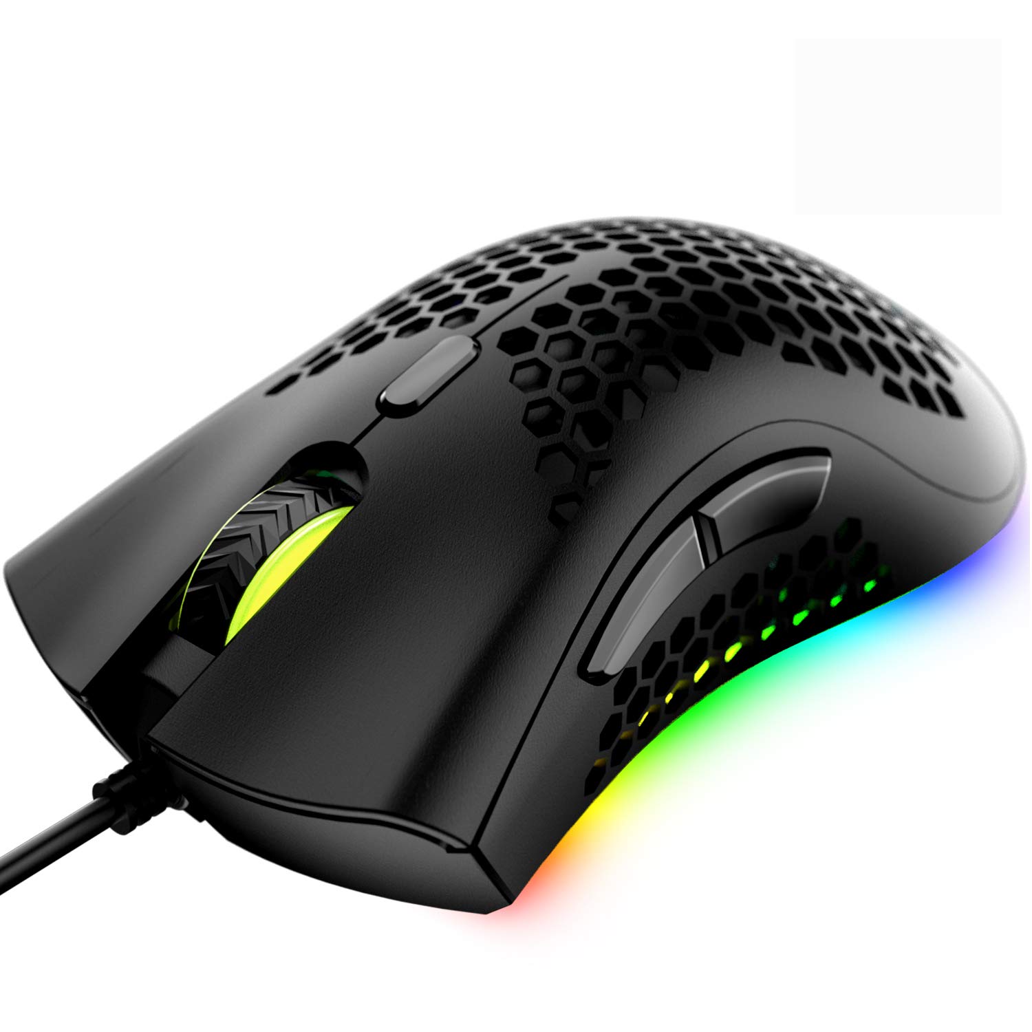 Ultralight Wired Gaming Mouse with Honeycomb Shell & Ultraweave Cable - 7 Programmable Buttons, Pixart 3325 Sensor, 12000 DPI, 10 RGB Backlight Modes - Perfect for PC, Xbox & PS4 Gamers (Black) - Ideal for FPS, MOBA & Esports Gaming
