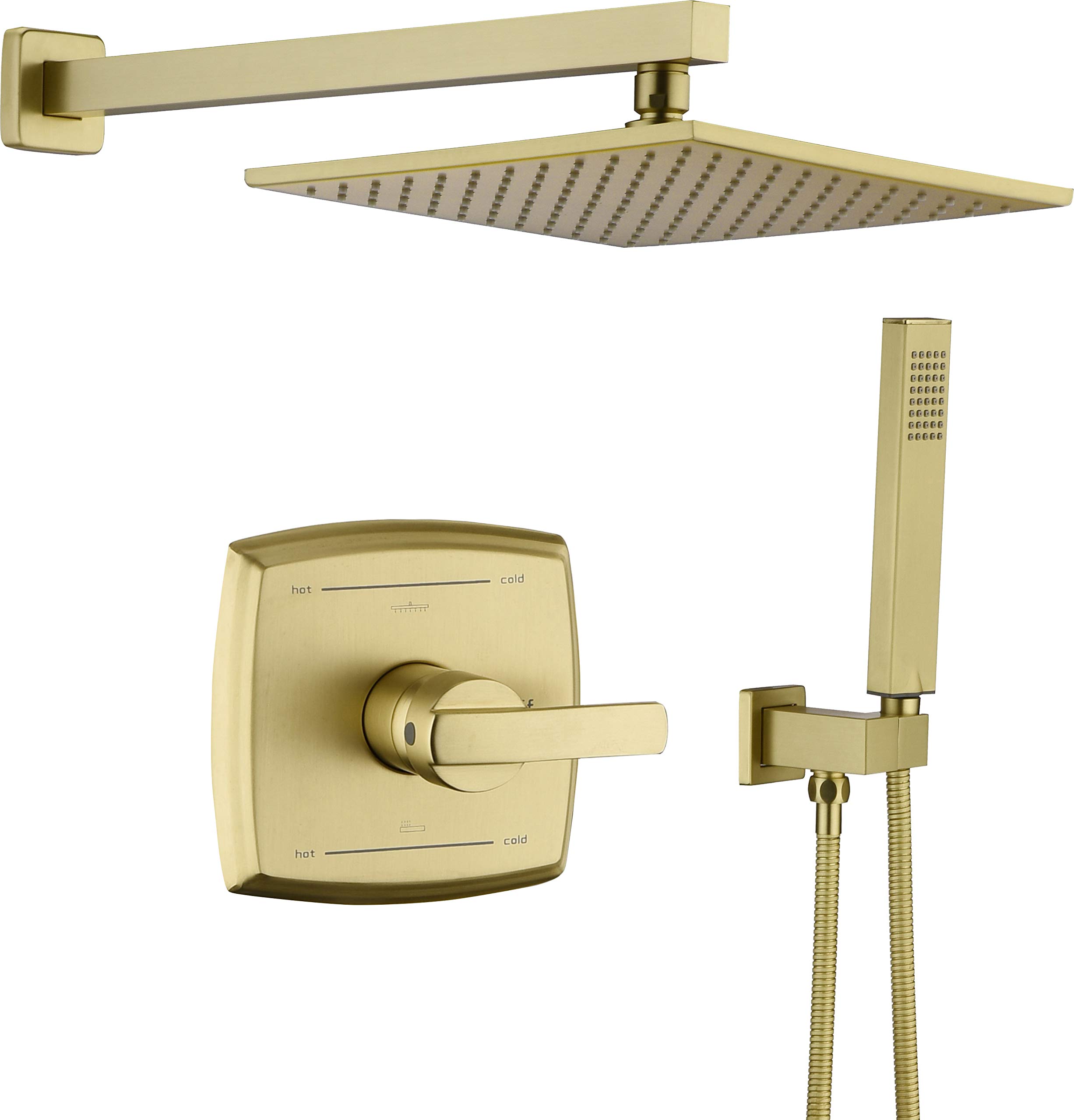 Luxury Brass Brushed Gold Shower System - Dual Function Shower Faucet Set with 10