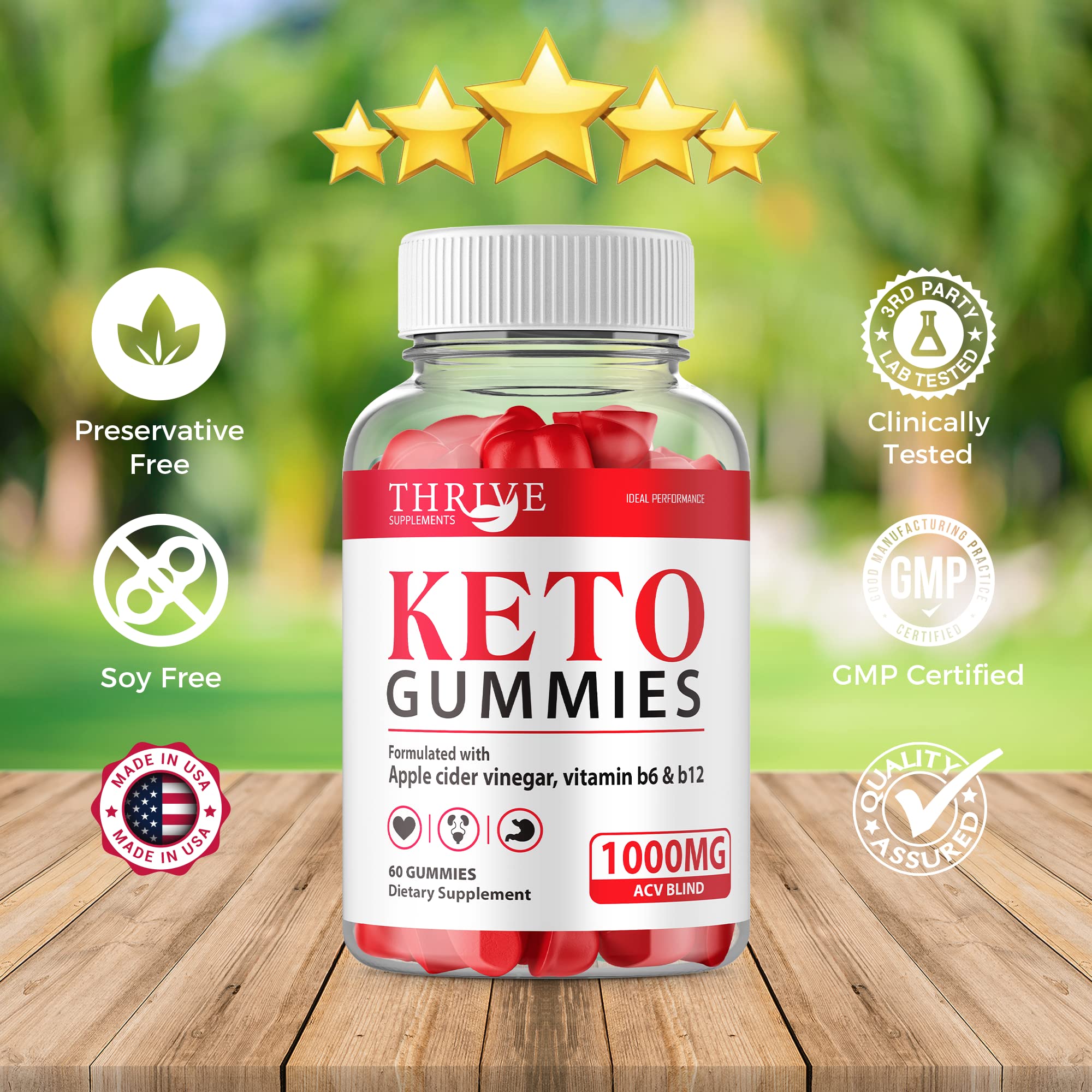 IDEAL PERFORMANCE Thrive Ketos ACV Gummies - Keto-Friendly Apple Cider Vinegar Gummy Bears (60 Count) for Weight Management & Energy Boost | Perfect for Keto Diet, Low-Carb Lifestyle & On-the-Go Wellness