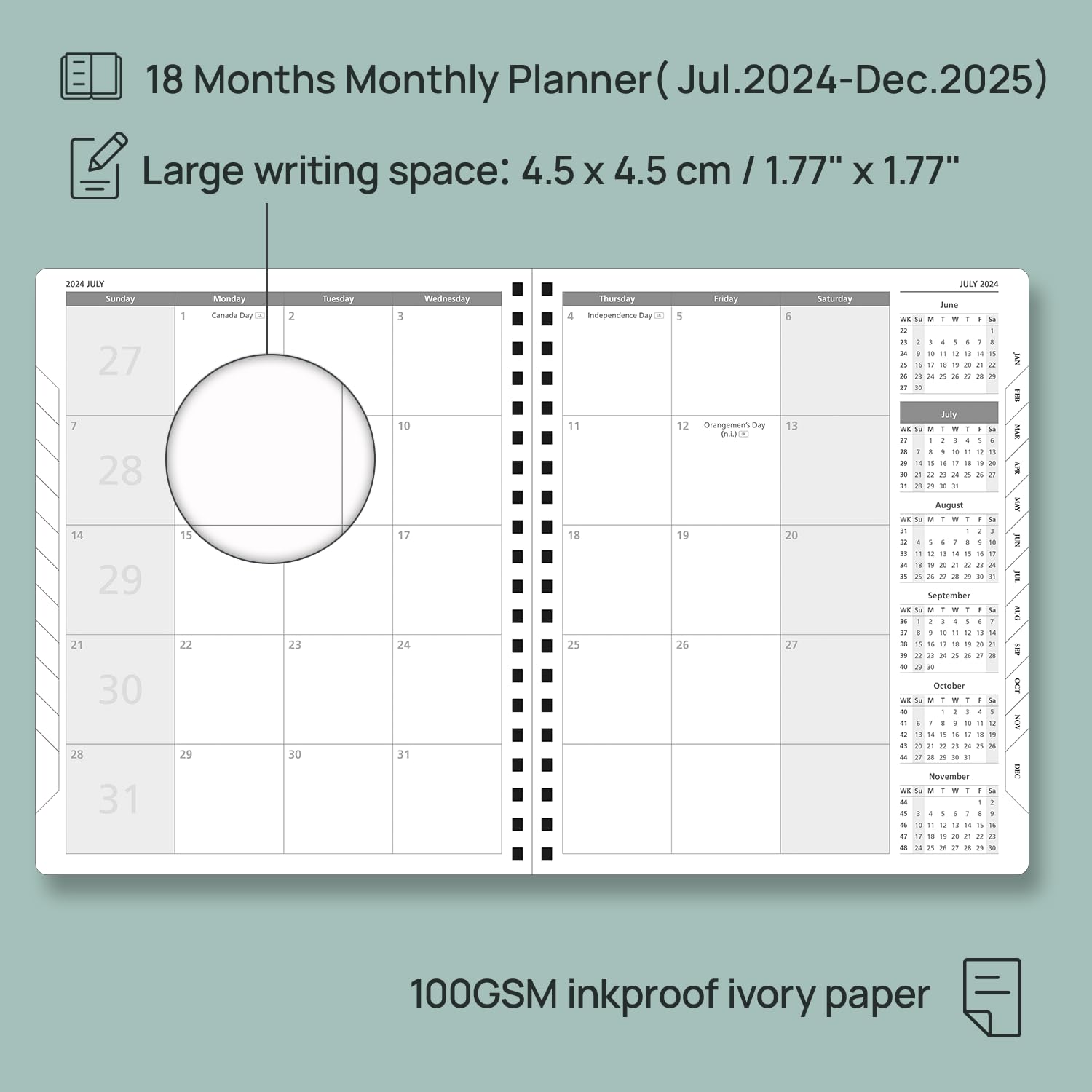 POPRUN 2024-2025 Monthly Planner - 18 Month Spiral Bound Calendar (July 2024 - December 2025) with Leather Cover, 8.5