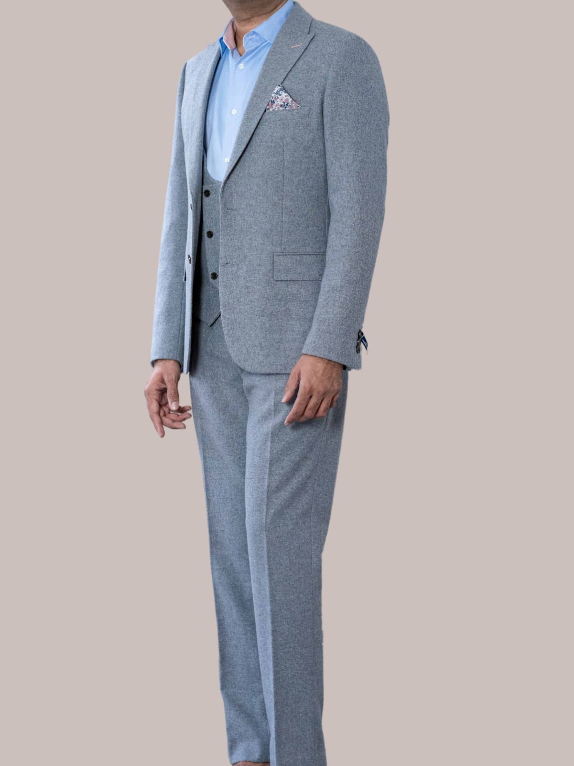 Harry Brown Ralph Grey Flannel 3 Piece Suit for Men - Premium Wool Blend Business Formal Attire - Perfect for Weddings, Office Meetings & Special Occasions