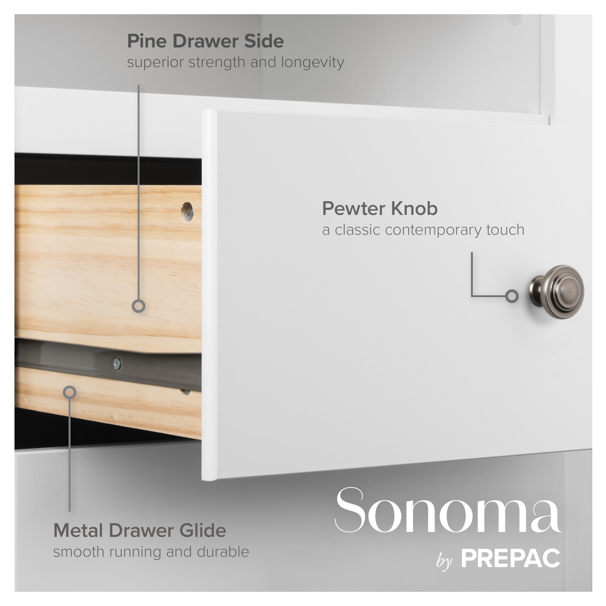 Prepac Sonoma 6-Drawer Tall Dresser for Bedroom - White Wooden Chest of Drawers for Clothes Storage & Organization (19