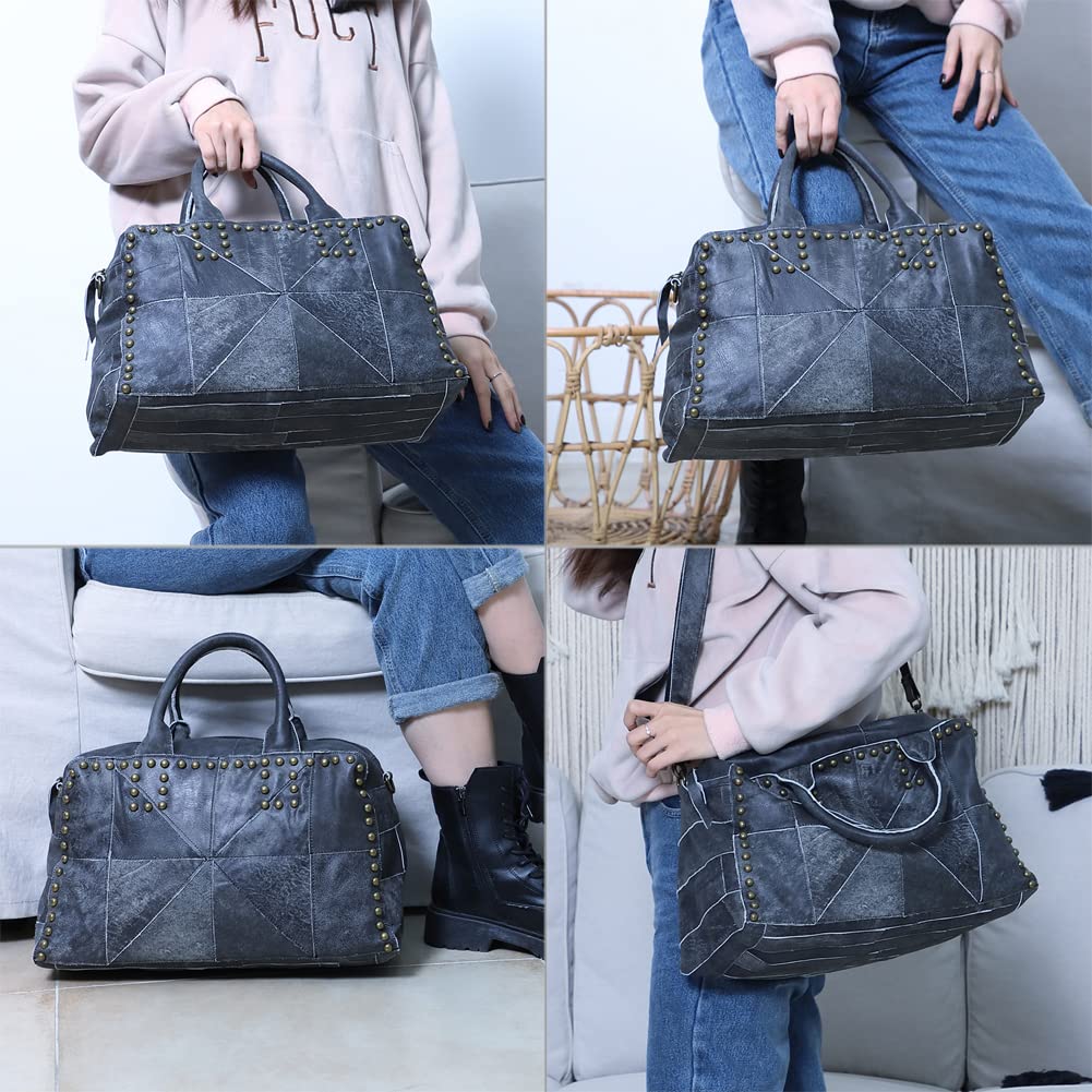 ROUROU Genuine Leather Willow Studded Handbag for Women - Large Capacity Boston Shoulder Bag & Retro Crossbody Purse | Perfect for Work, Travel & Everyday Use