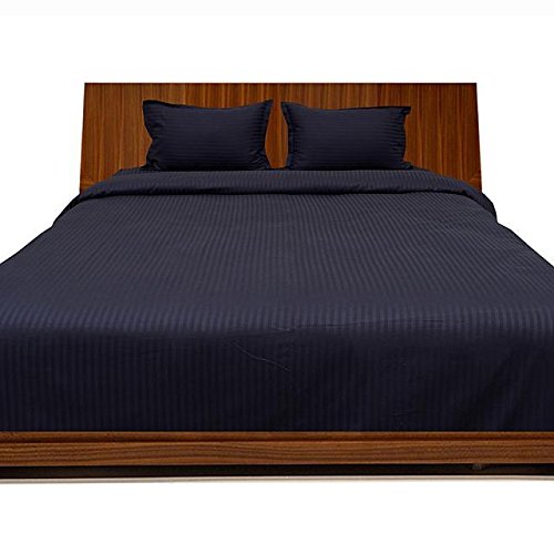 LaxLinen 500 Thread Count 3-Piece Duvet Cover Set - California King Size, 100% Egyptian Cotton, Navy Blue Stripe - Luxury Bedding for Master Bedroom & Guest Room
