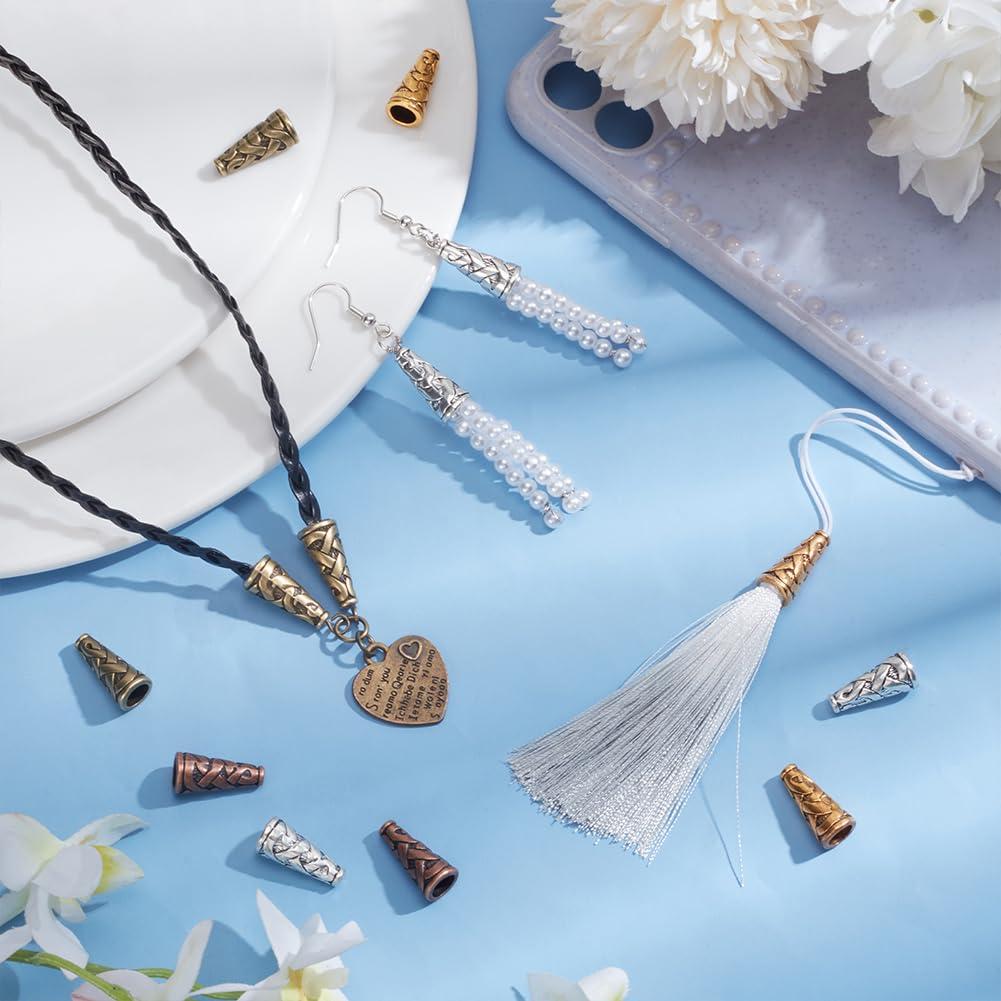 80pcs 4 Colors Tibetan Metal Cone Beads for Jewelry Making - 18x8mm Earring Cones, Spacer Beads & End Caps - DIY Earrings, Pendants & Crafts (1mm Hole) - Perfect for Boho, Ethnic & Handmade Jewelry Designs