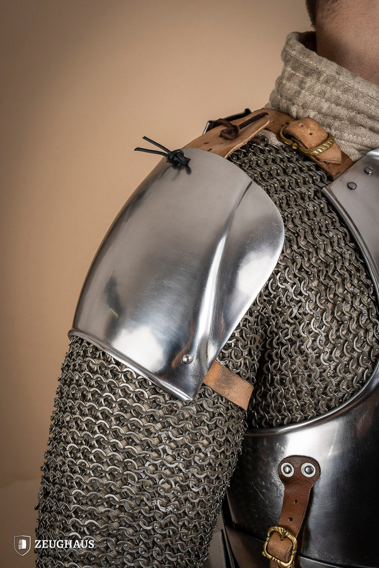 15th Century Medieval Pauldrons - 2.5mm Polished Steel Shoulder Armor for Renaissance Fairs, LARP & Historical Reenactment