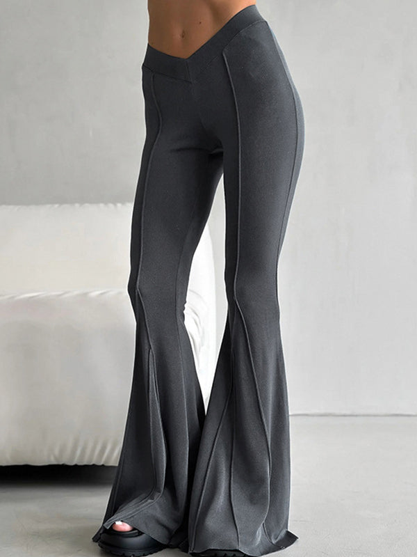 ZASUWA Women's V-Shaped Waist Striped Casual Flare Leggings - High Waisted Loose Fit Yoga Pants for Workout, Running & Everyday Wear