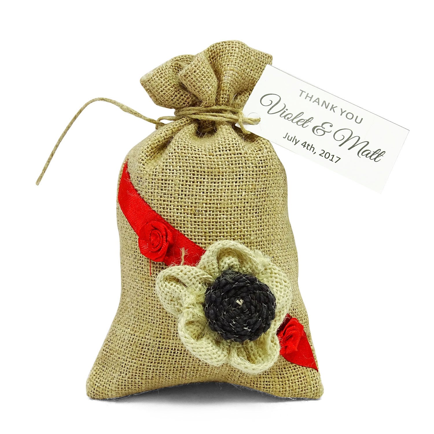 20 Rustic Burlap Wedding Favor Bags with Custom Tags - 4