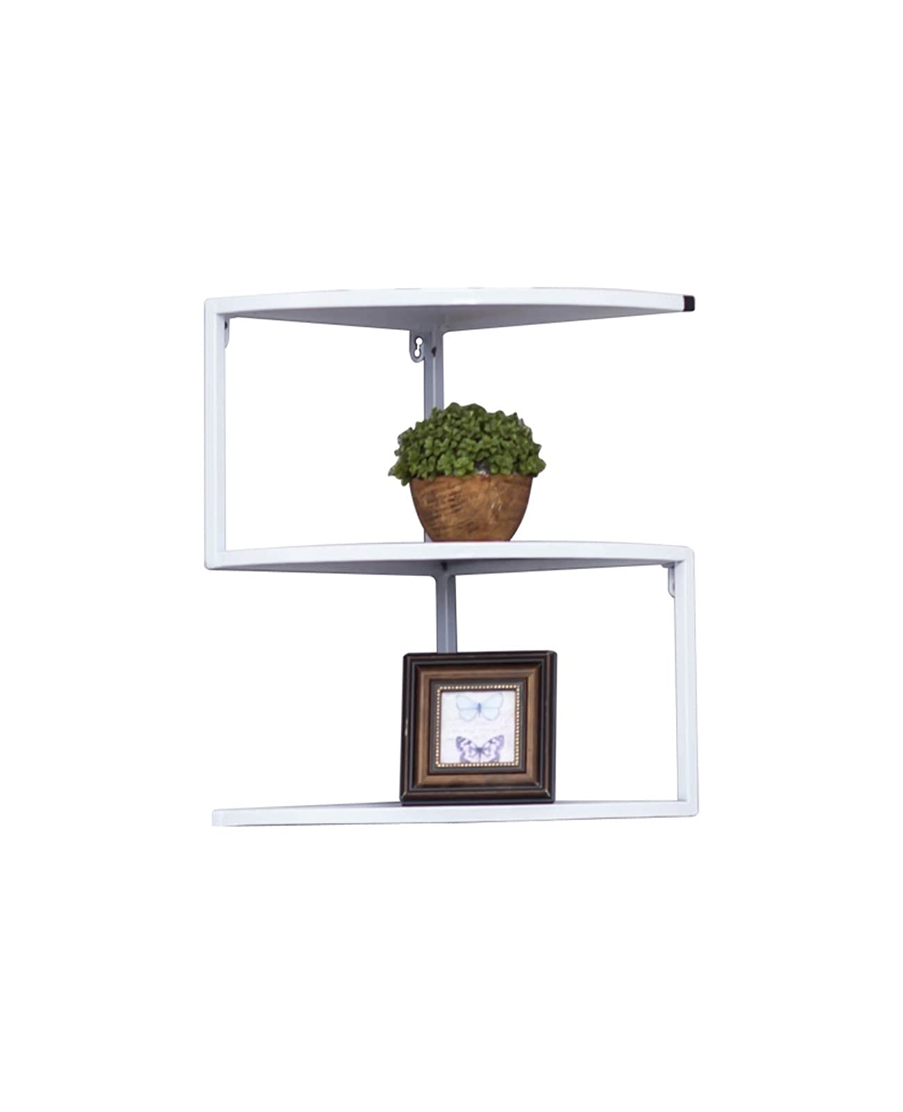 Yuan Floating Shelves - 3-Tier Wrought Iron Corner Bookshelf & Wall Shelf for Storage | Wall-Mounted Display Shelf in White | Perfect for Living Room, Bedroom, Bathroom & Office Organization