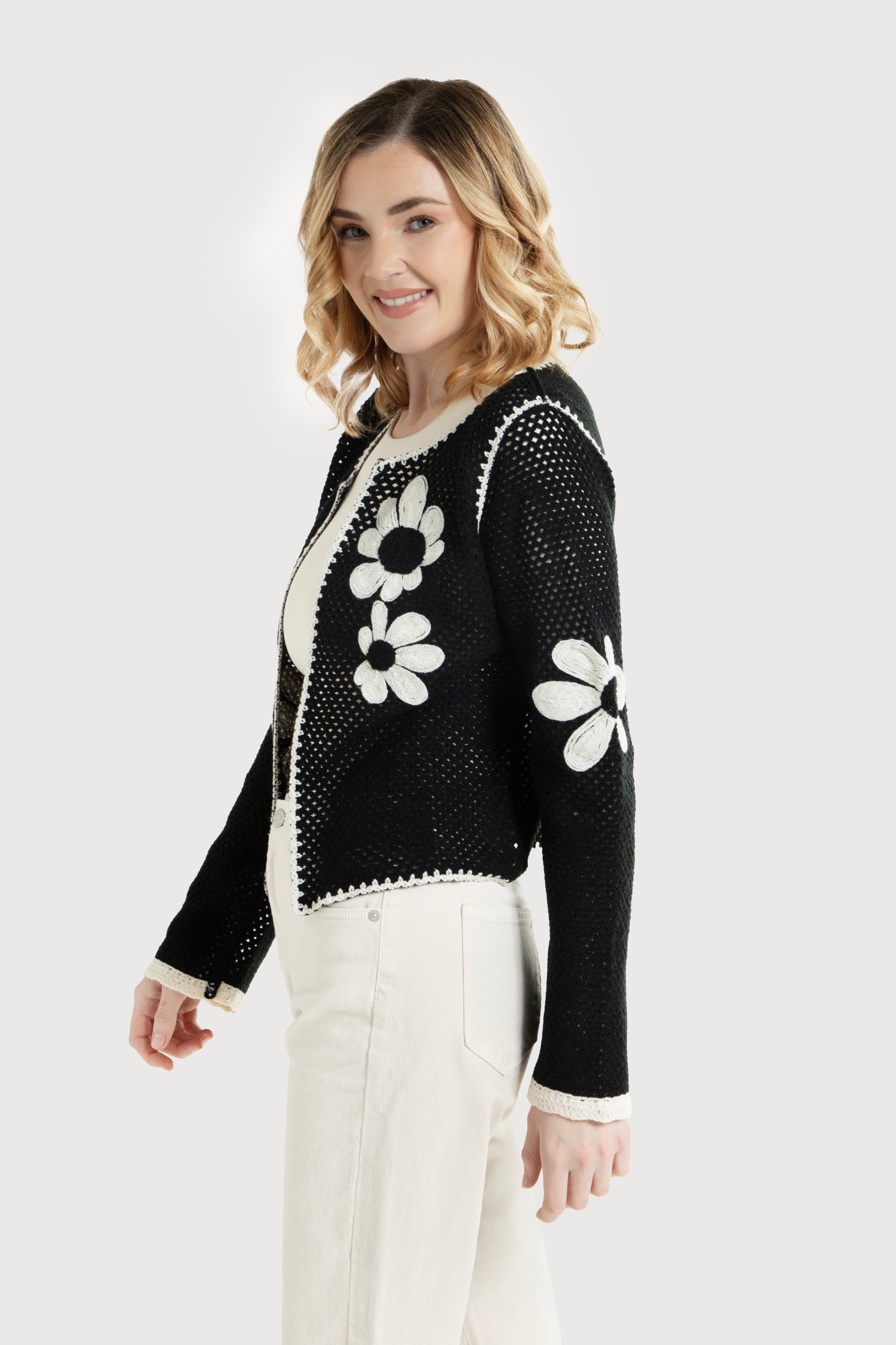 Lightweight Floral Crochet Cardigan for Women - Summer Beach Cover Up, Boho Chic Lace Knit Sweater - Perfect for Outdoor Weddings, Vacations & Casual Wear